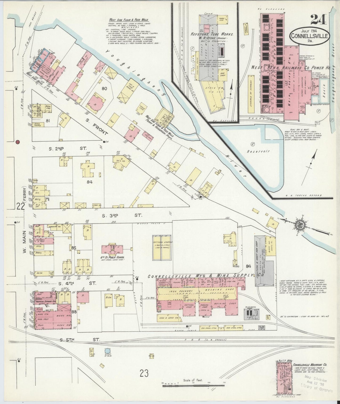 Sanborn Fire Insurance Map from Connellsville, Fayette County, Pennsylvania (1914), Sheet #0024 - Historic Sanborn Fire Insurance Map Print, vintage old map wall art, antique decor, genealogy gift, Pennsylvania Pennsylvania map