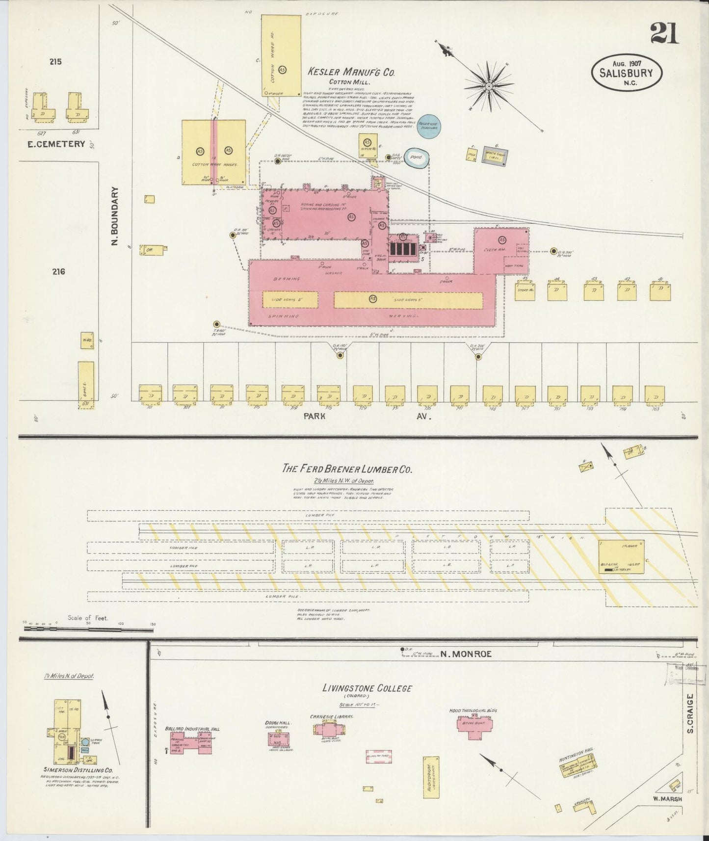 Sanborn Fire Insurance Map from Salisbury, Rowan County, North Carolina (1907), Sheet #0021 - Historic Sanborn Fire Insurance Map Print, vintage old map wall art, antique decor, genealogy gift, North Carolina North Carolina map