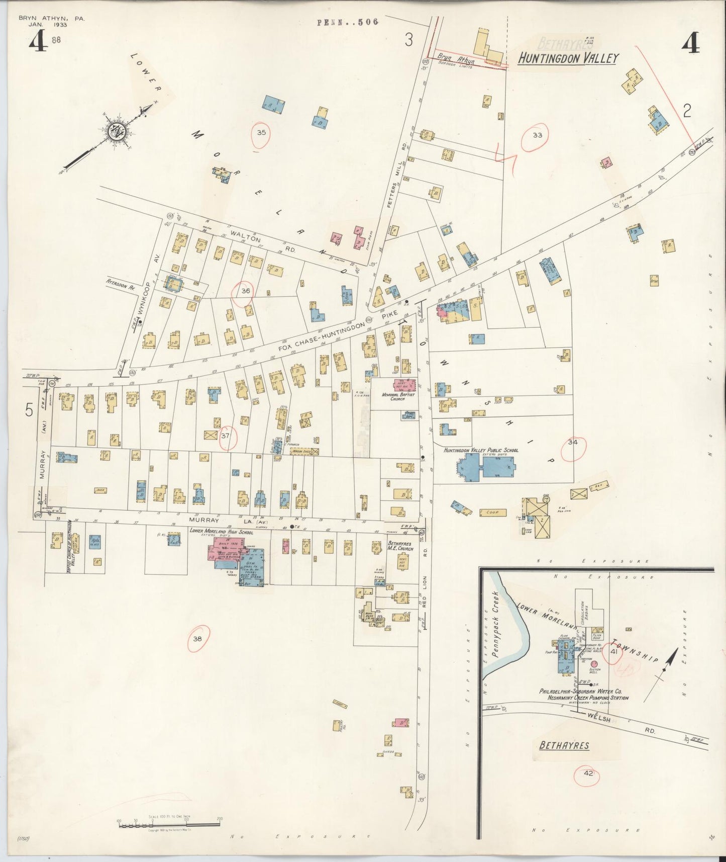 Sanborn Fire Insurance Map from Bryn Athyn, Montgomery County, Pennsylvania (1941), Sheet #0004 - Historic Sanborn Fire Insurance Map Print, vintage old map wall art, antique decor, genealogy gift, Pennsylvania Pennsylvania map