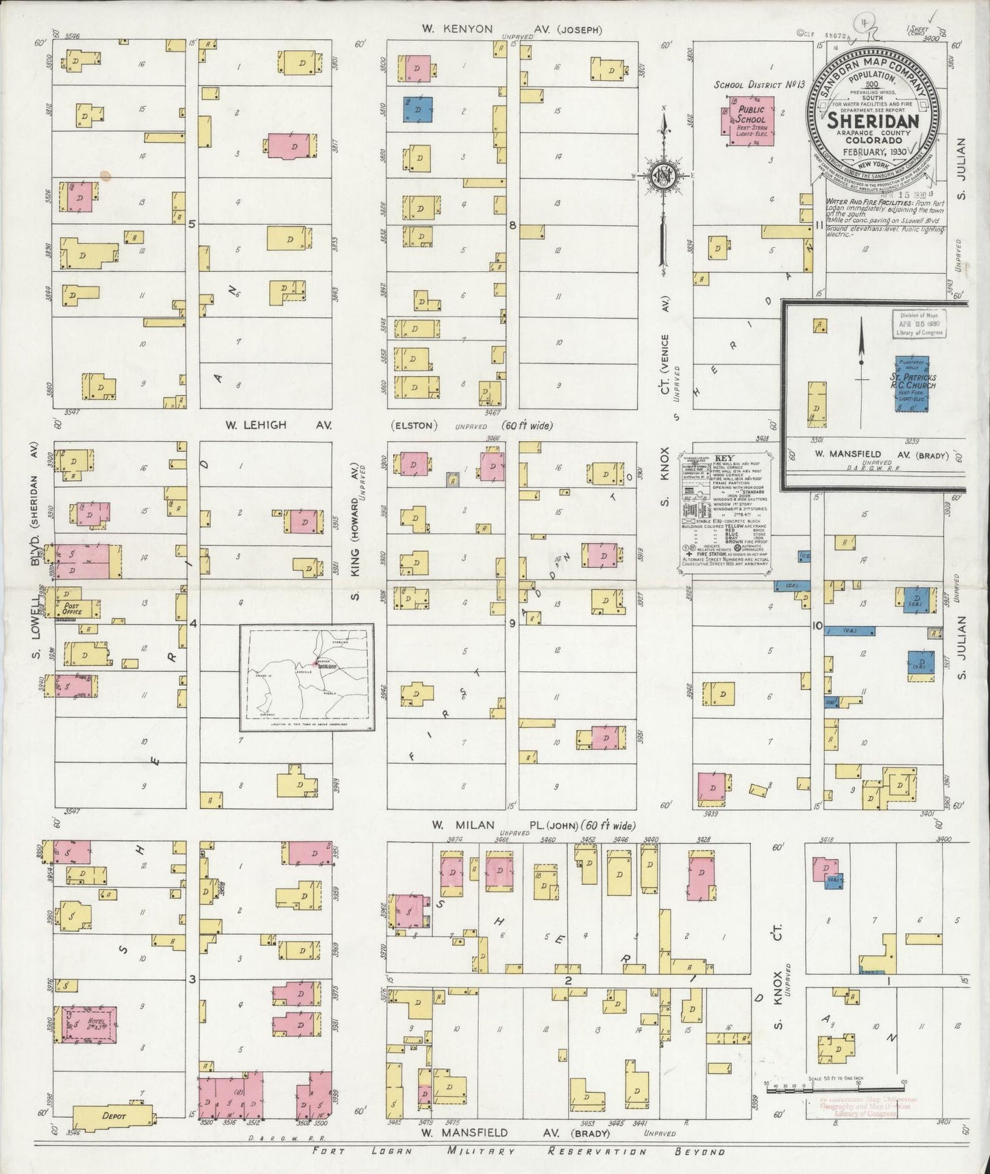 Sanborn Fire Insurance Map from Sheridan, Arapahoe County, Colorado (1930), Sheet #0001 - Historic Sanborn Fire Insurance Map Print, vintage old map wall art, antique decor, genealogy gift, Colorado Colorado map
