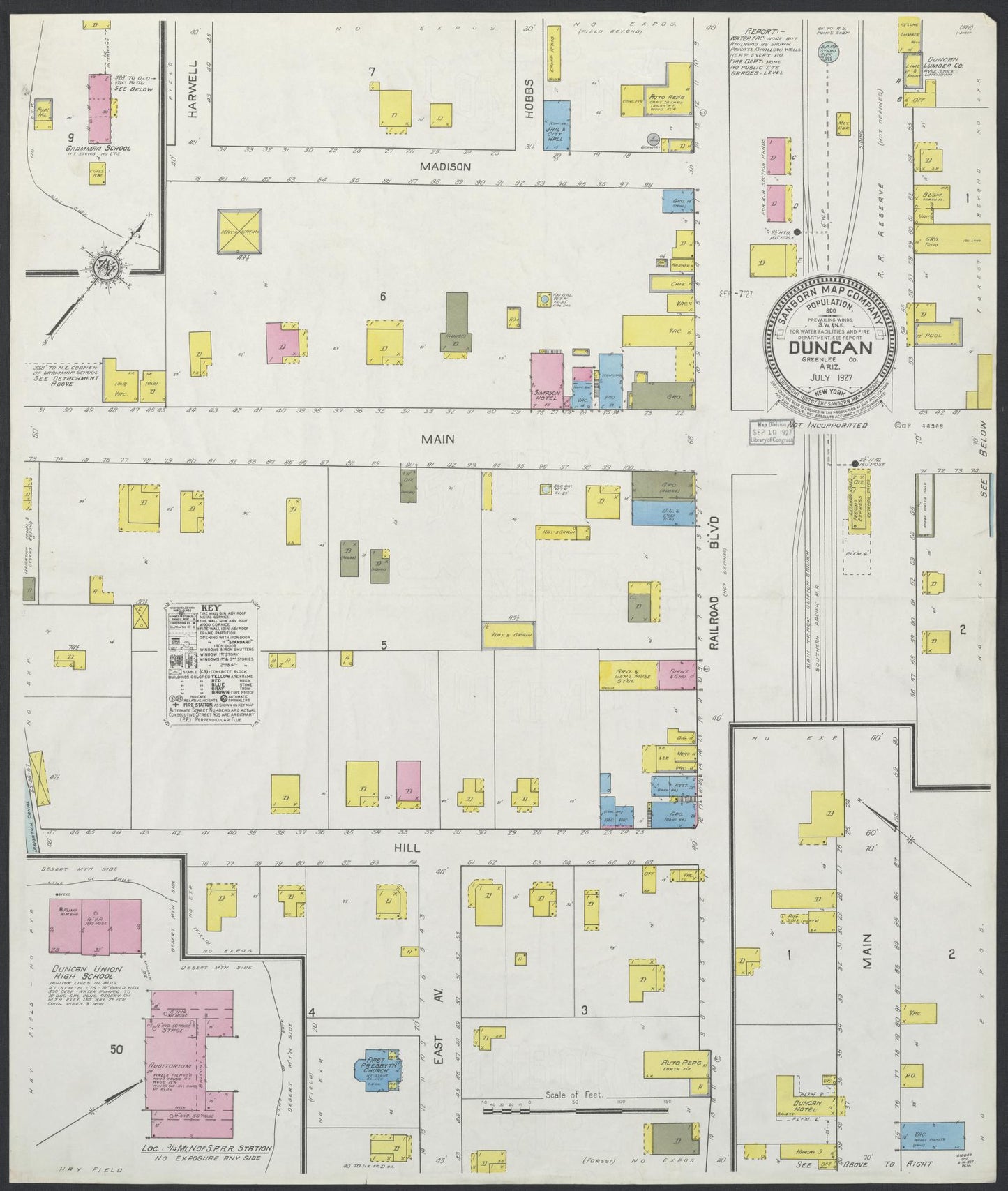Sanborn Fire Insurance Map from Duncan, Greenlee County, Arizona (1917), Sheet #0001 - Historic Sanborn Fire Insurance Map Print, vintage old map wall art, antique decor, genealogy gift, Arizona Arizona map
