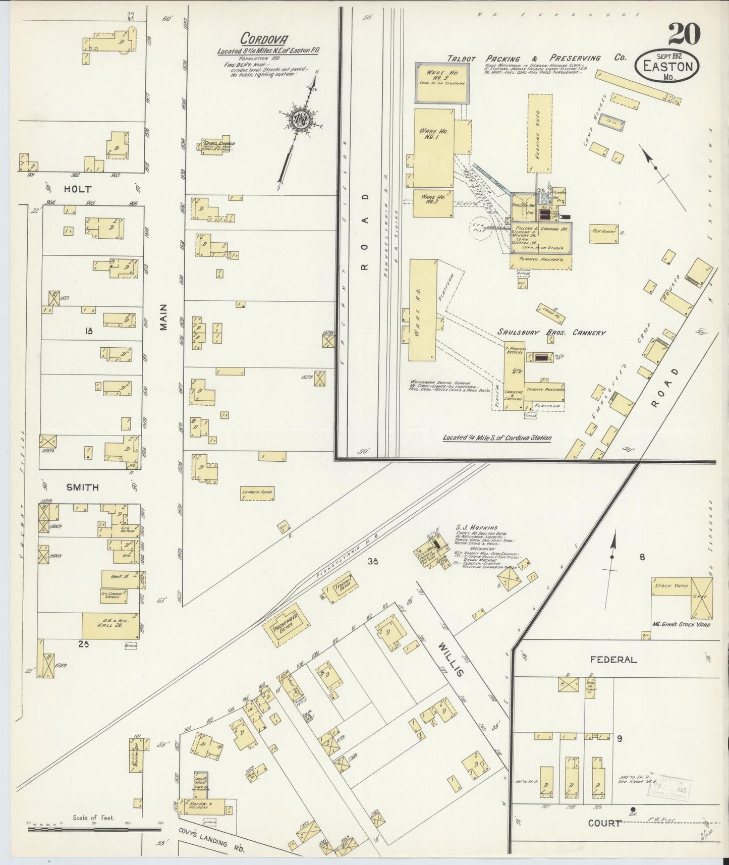 Talbot, Maryland - 1912 - Sanborn Fire Insurance Map, Sheet #0020 - Historic Sanborn Fire Insurance Map Print, Talbot Maryland 1912 0020 vintage old map wall art