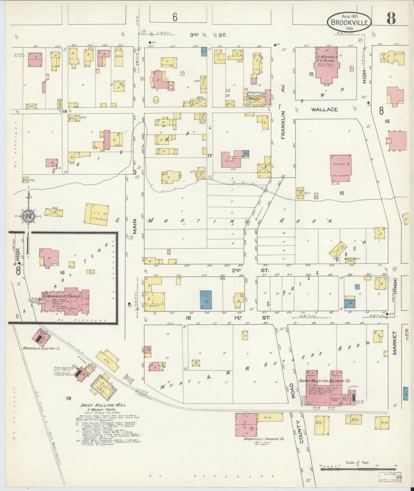 Sanborn Fire Insurance Map from Brookville, Franklin County, Indiana (1913), Sheet #0008 - Complete Map Set gallery image, historic Sanborn map, vintage wall art, Indiana Indiana
