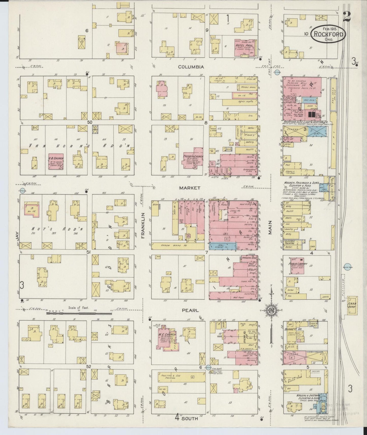 Sanborn Fire Insurance Map from Rockford, Mercer County, Ohio (1915), Sheet #0002 - Complete Map Set gallery image, historic Sanborn map, vintage wall art, Ohio Ohio