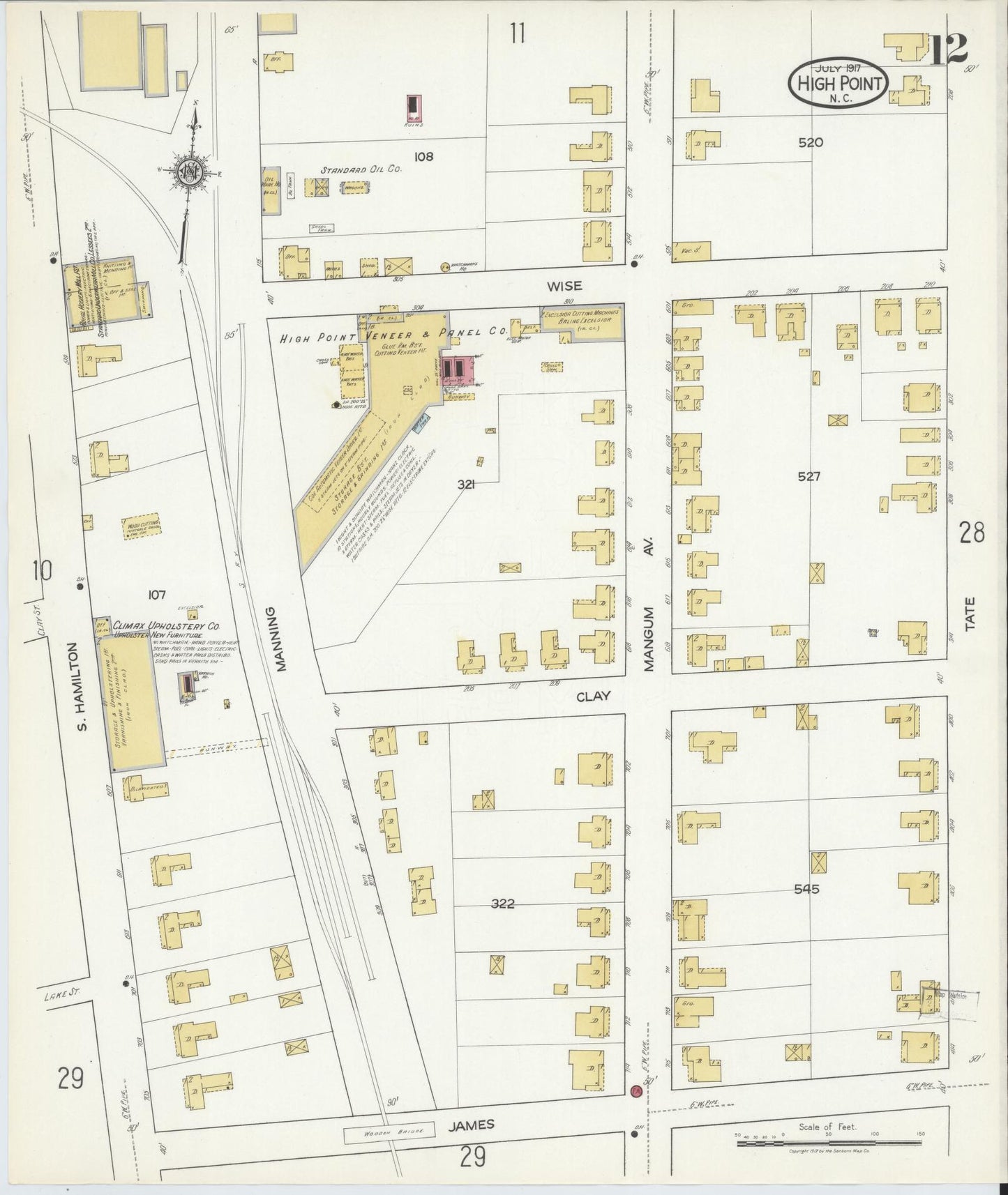 Sanborn Fire Insurance Map from High Point, Guilford County, North Carolina (1917), Sheet #0012 - Historic Sanborn Fire Insurance Map Print, vintage old map wall art, antique decor, genealogy gift, North Carolina North Carolina map