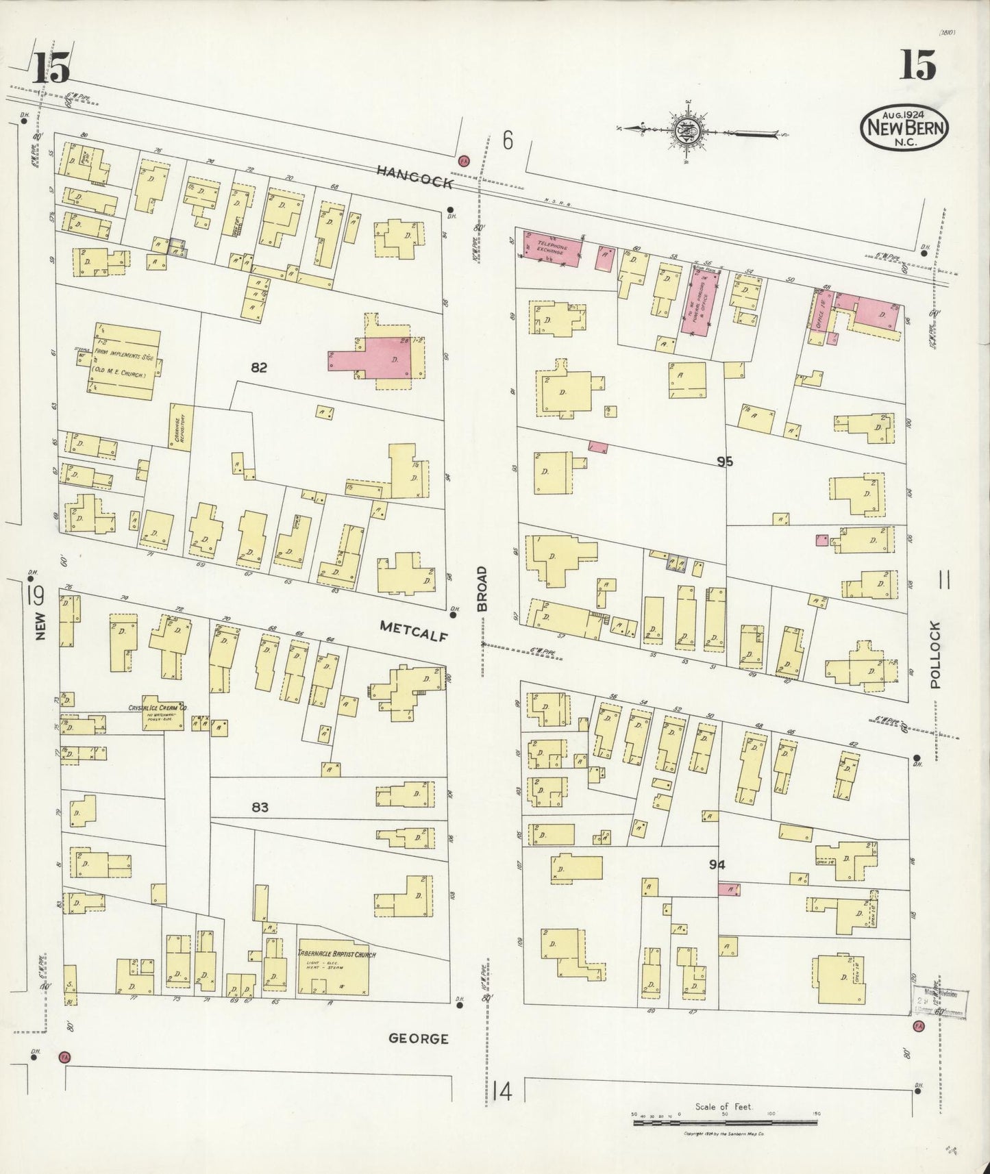 Sanborn Fire Insurance Map from New Bern, Craven County, North Carolina (1924), Sheet #0015 - Historic Sanborn Fire Insurance Map Print, vintage old map wall art, antique decor, genealogy gift, North Carolina North Carolina map