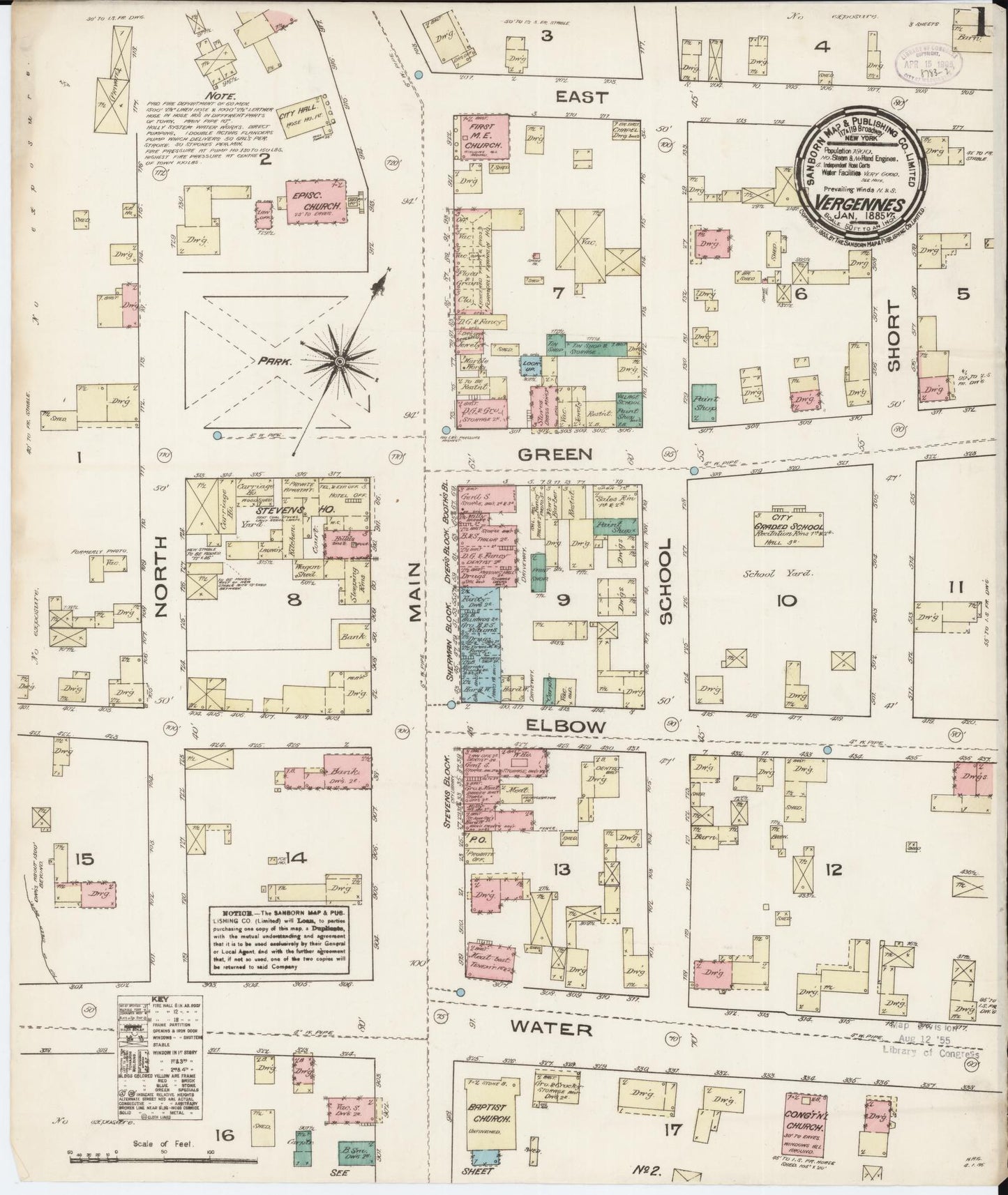 Sanborn Fire Insurance Map from Vergennes, Addison County, Vermont. (1885) – Historic Sanborn Fire Insurance Map Print
