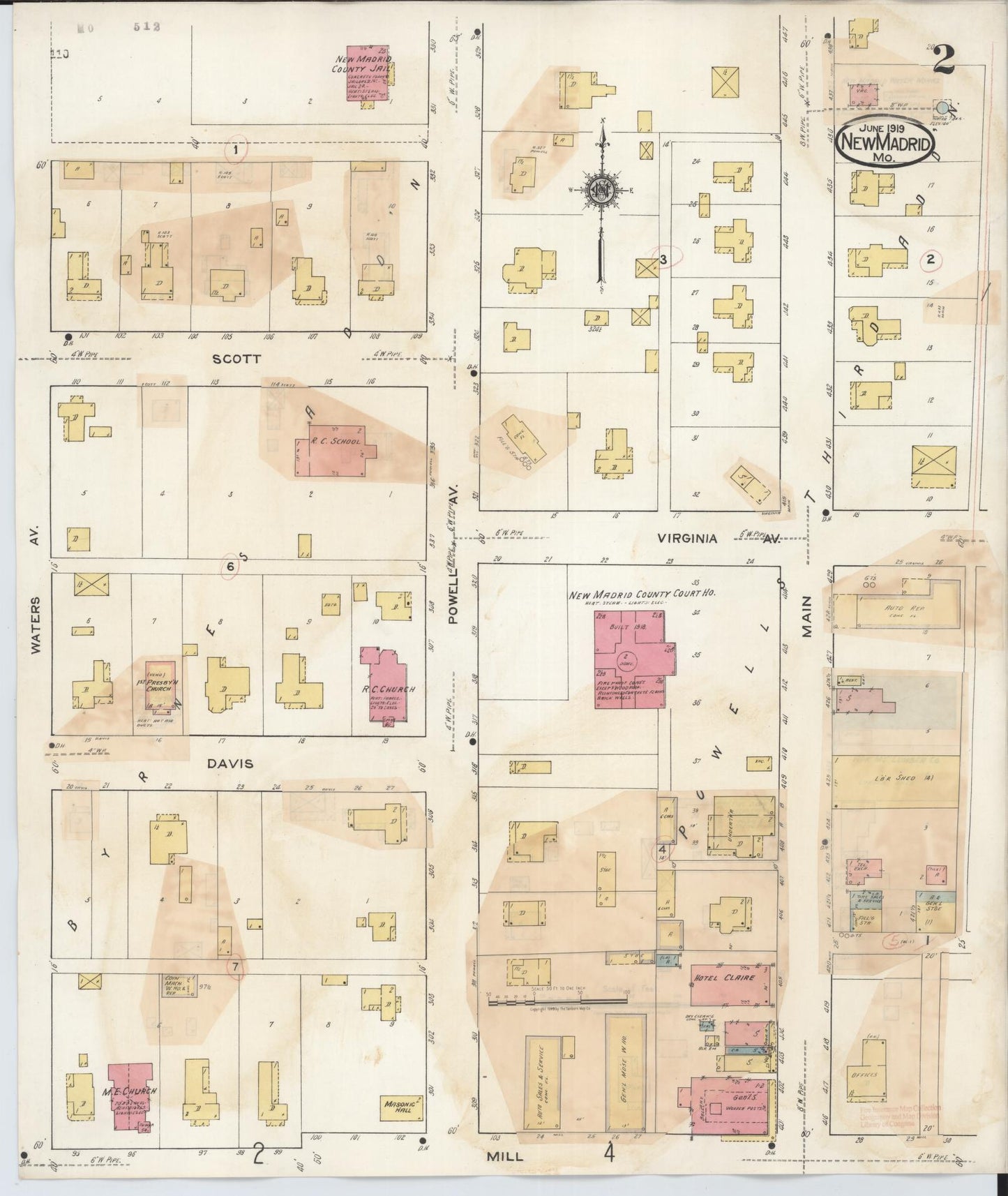 Sanborn Fire Insurance Map from New Madrid, New Madrid County, Missouri (1943), Sheet #0002 - Historic Sanborn Fire Insurance Map Print, vintage old map wall art, antique decor, genealogy gift, Missouri Missouri map