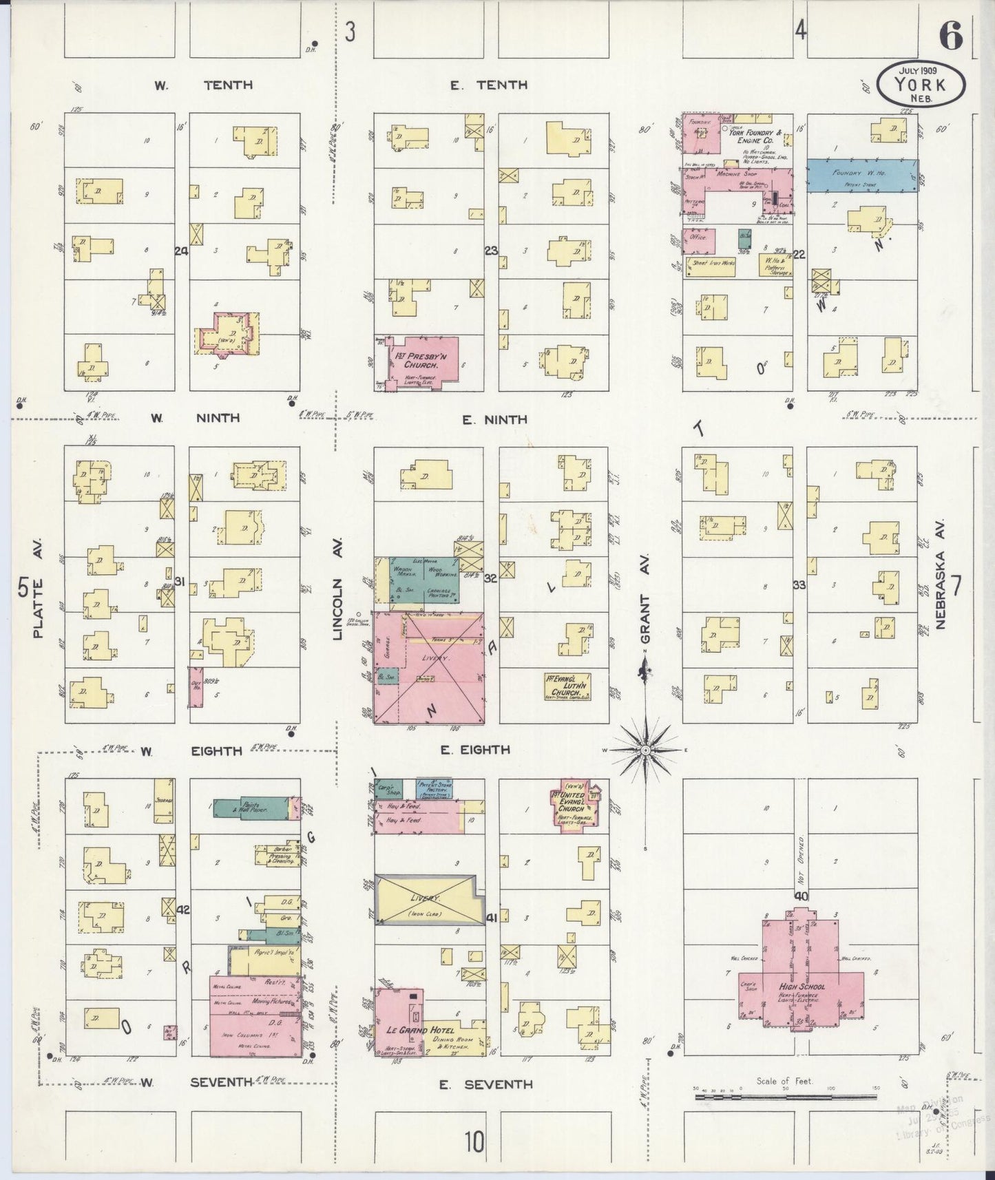 Sanborn Fire Insurance Map from York, York County, Nebraska (1909), Sheet #0006 - Historic Sanborn Fire Insurance Map Print, vintage old map wall art, antique decor, genealogy gift, Nebraska Nebraska map