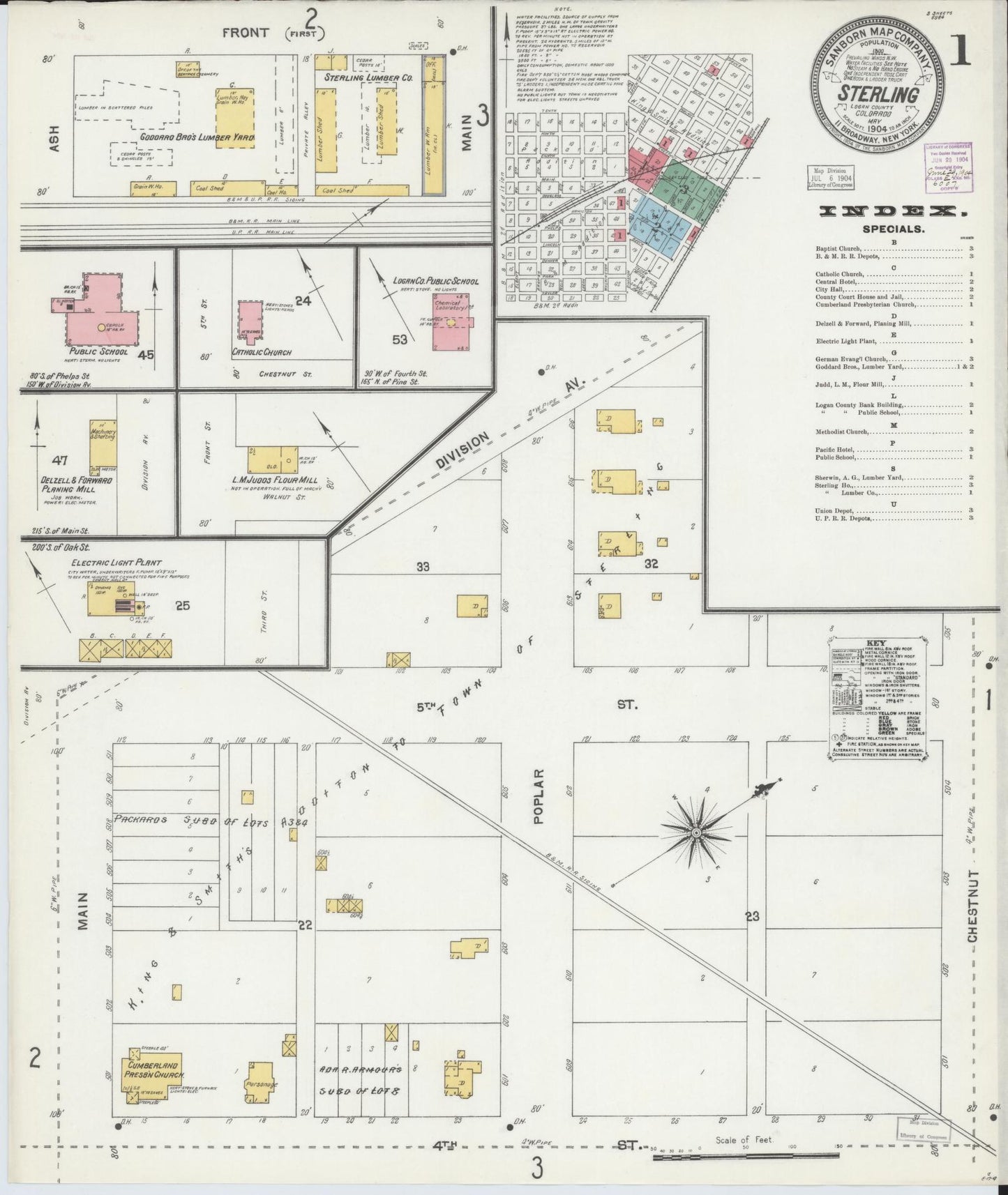 Sanborn Fire Insurance Map from Sterling, Logan County, Colorado (1904), Sheet #0001 - Historic Sanborn Fire Insurance Map Print, vintage old map wall art, antique decor, genealogy gift, Colorado Colorado map