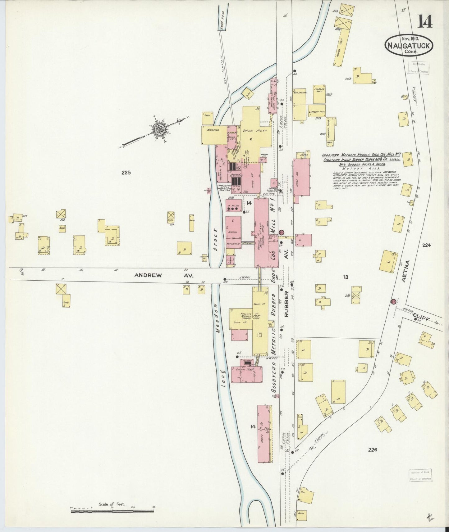 Sanborn Fire Insurance Map from Naugatuck, New Haven County, Connecticut (1910), Sheet #0014 - Historic Sanborn Fire Insurance Map Print, vintage old map wall art, antique decor, genealogy gift, Connecticut Connecticut map