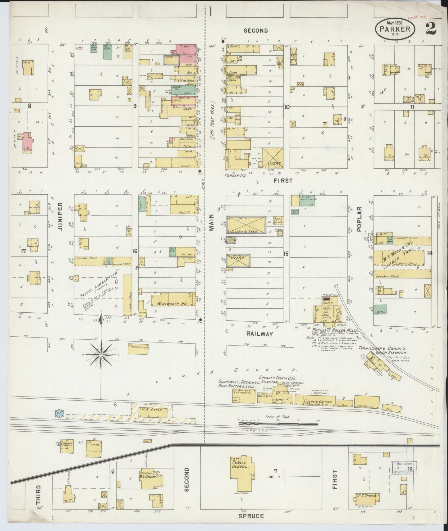 Sanborn Fire Insurance Map from Parker, Turner County, South Dakota (1898), Sheet #0002 - Historic Sanborn Fire Insurance Map Print, vintage old map wall art, antique decor, genealogy gift, South Dakota South Dakota map