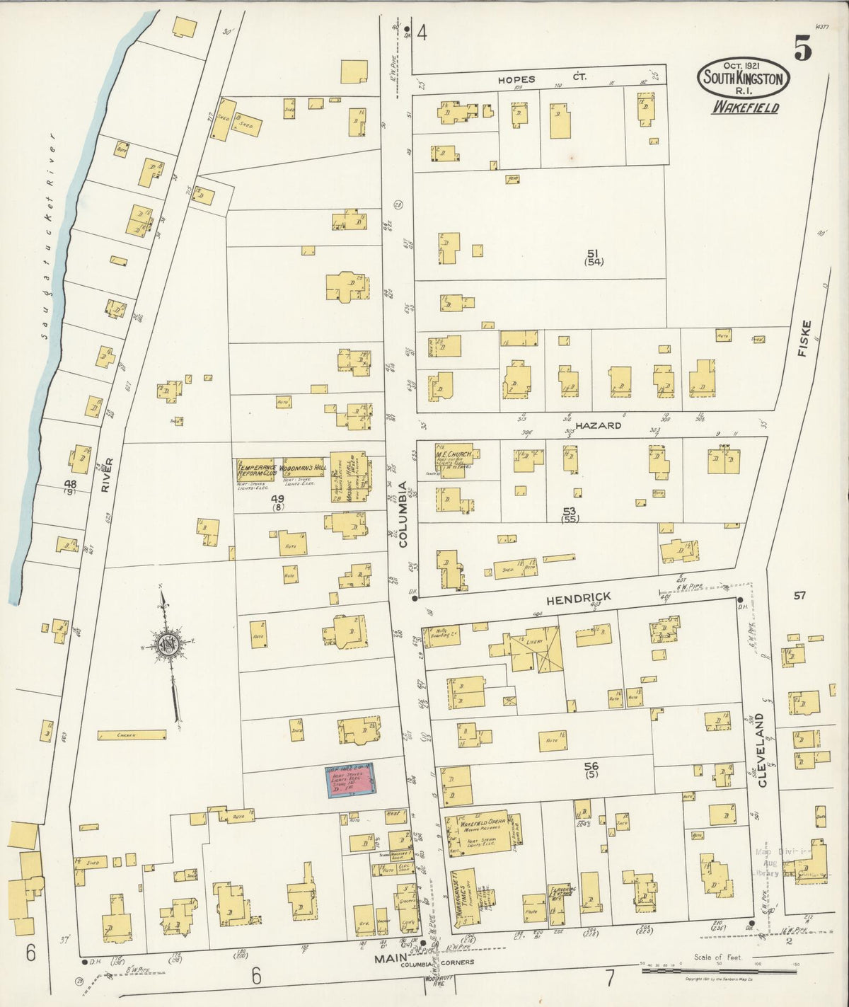 Sanborn Fire Insurance Map from South Kingstown, Washington County, Rhode Island (1921), Sheet #0005 - Historic Sanborn Fire Insurance Map Print, vintage old map wall art, antique decor, genealogy gift, Rhode Island Rhode Island map