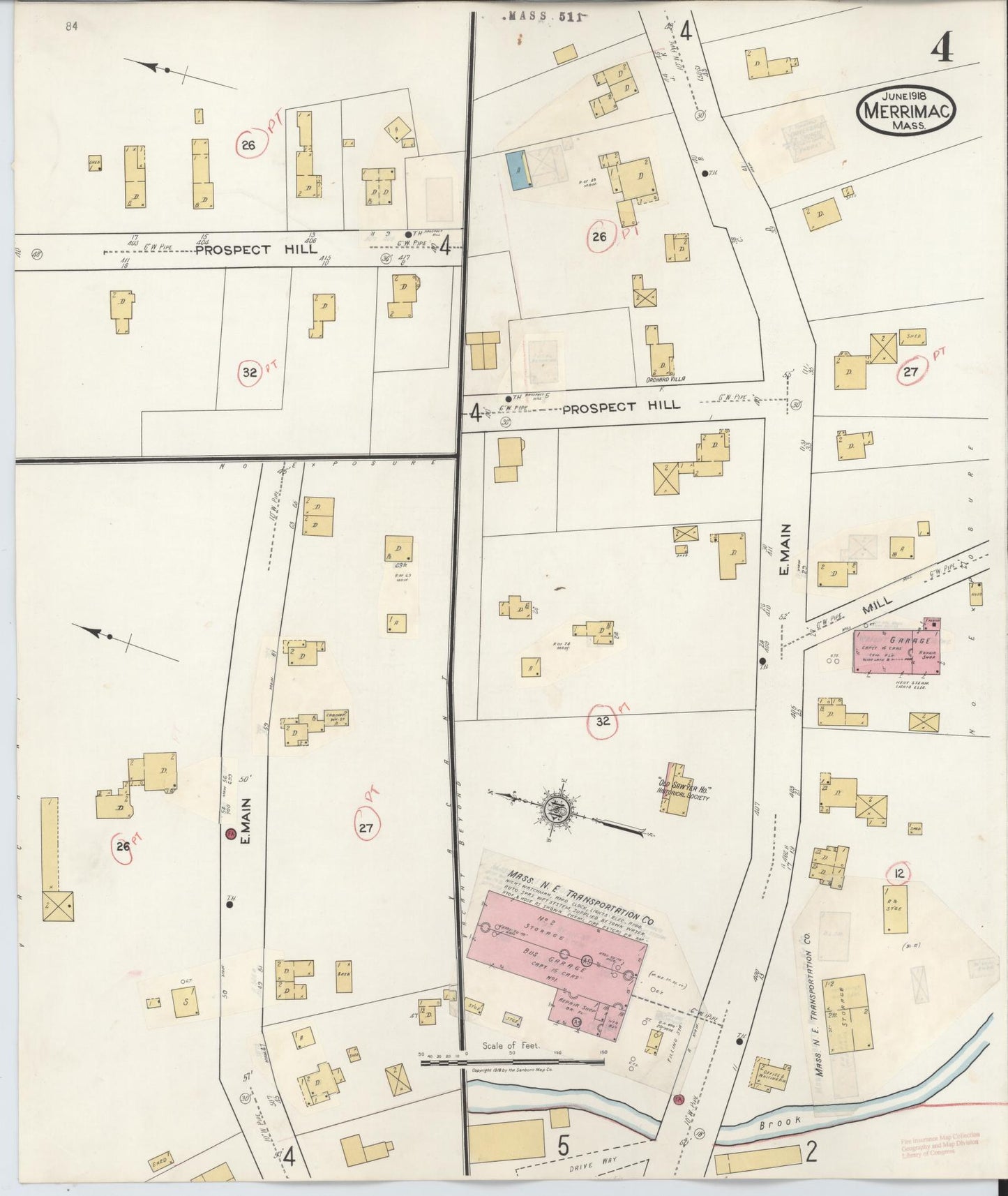 Sanborn Fire Insurance Map from Merrimac, Essex County, Massachusetts (1934), Sheet #0004 - Historic Sanborn Fire Insurance Map Print, vintage old map wall art, antique decor, genealogy gift, Massachusetts Massachusetts map