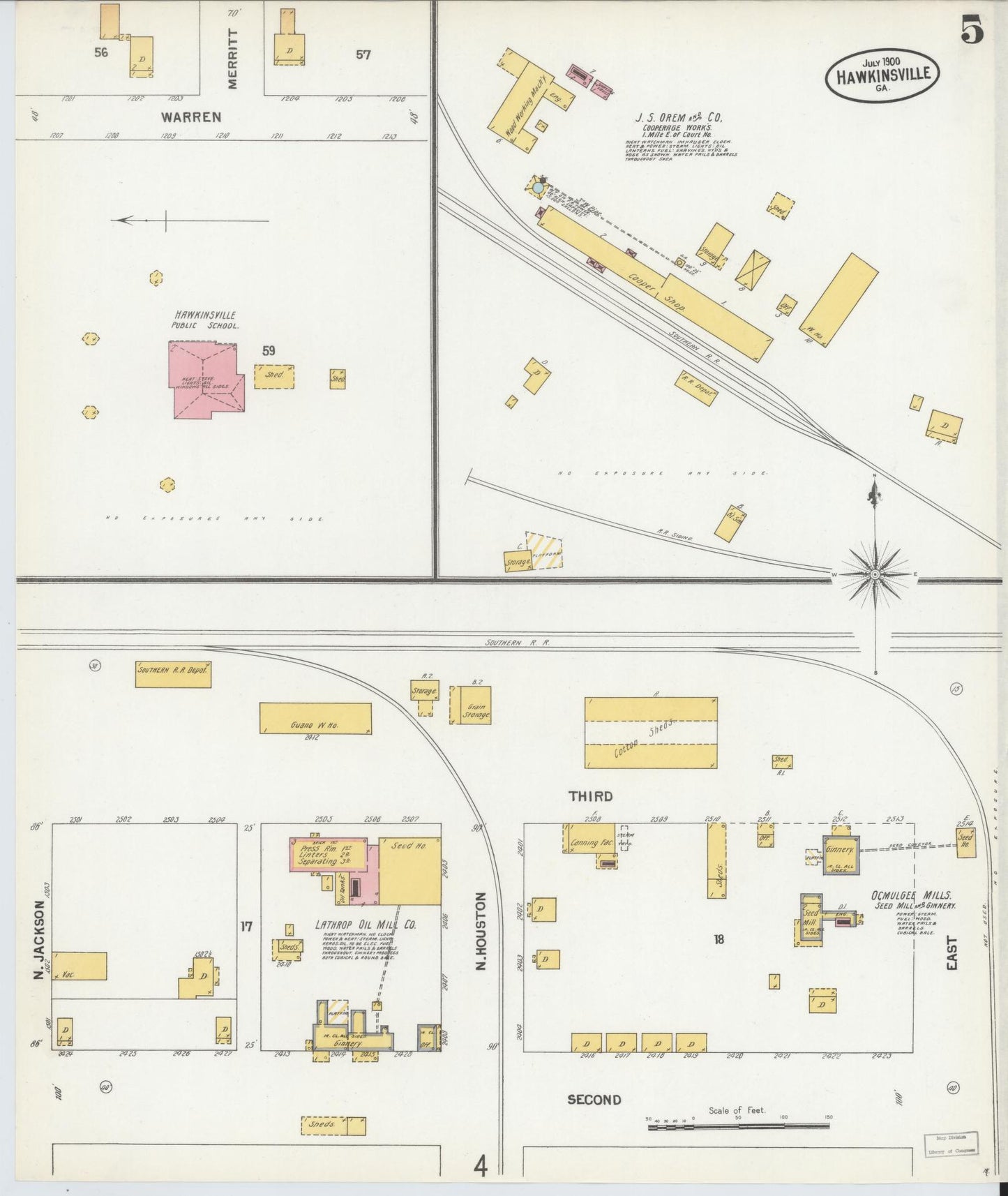 Sanborn Fire Insurance Map from Hawkinsville, Pulaski County, Georgia (1900), Sheet #0005 - Historic Sanborn Fire Insurance Map Print, vintage old map wall art, antique decor, genealogy gift, Georgia Georgia map