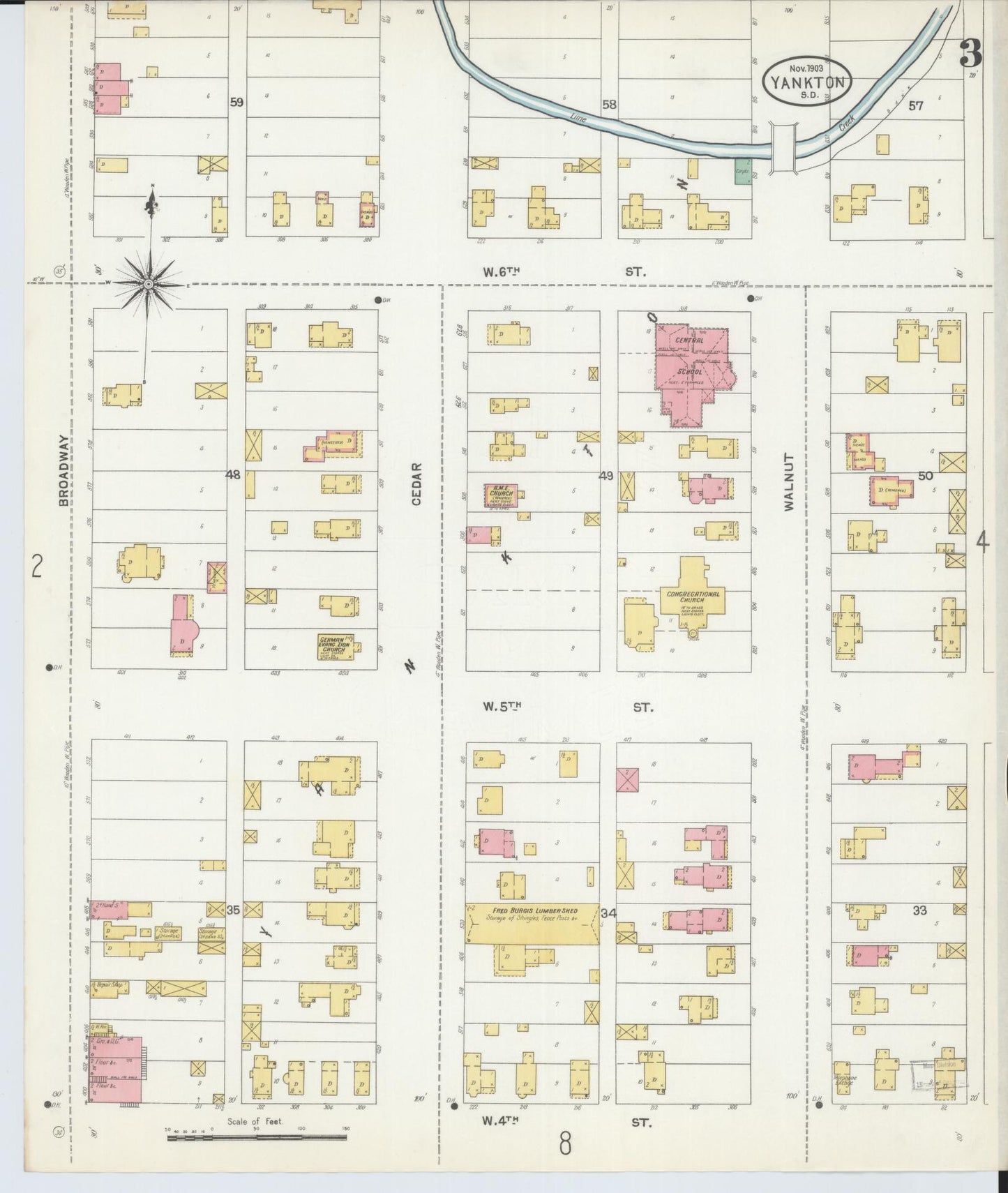 Sanborn Fire Insurance Map from Yankton, Yankton County, South Dakota (1903), Sheet #0003 - Historic Sanborn Fire Insurance Map Print, vintage old map wall art, antique decor, genealogy gift, South Dakota South Dakota map