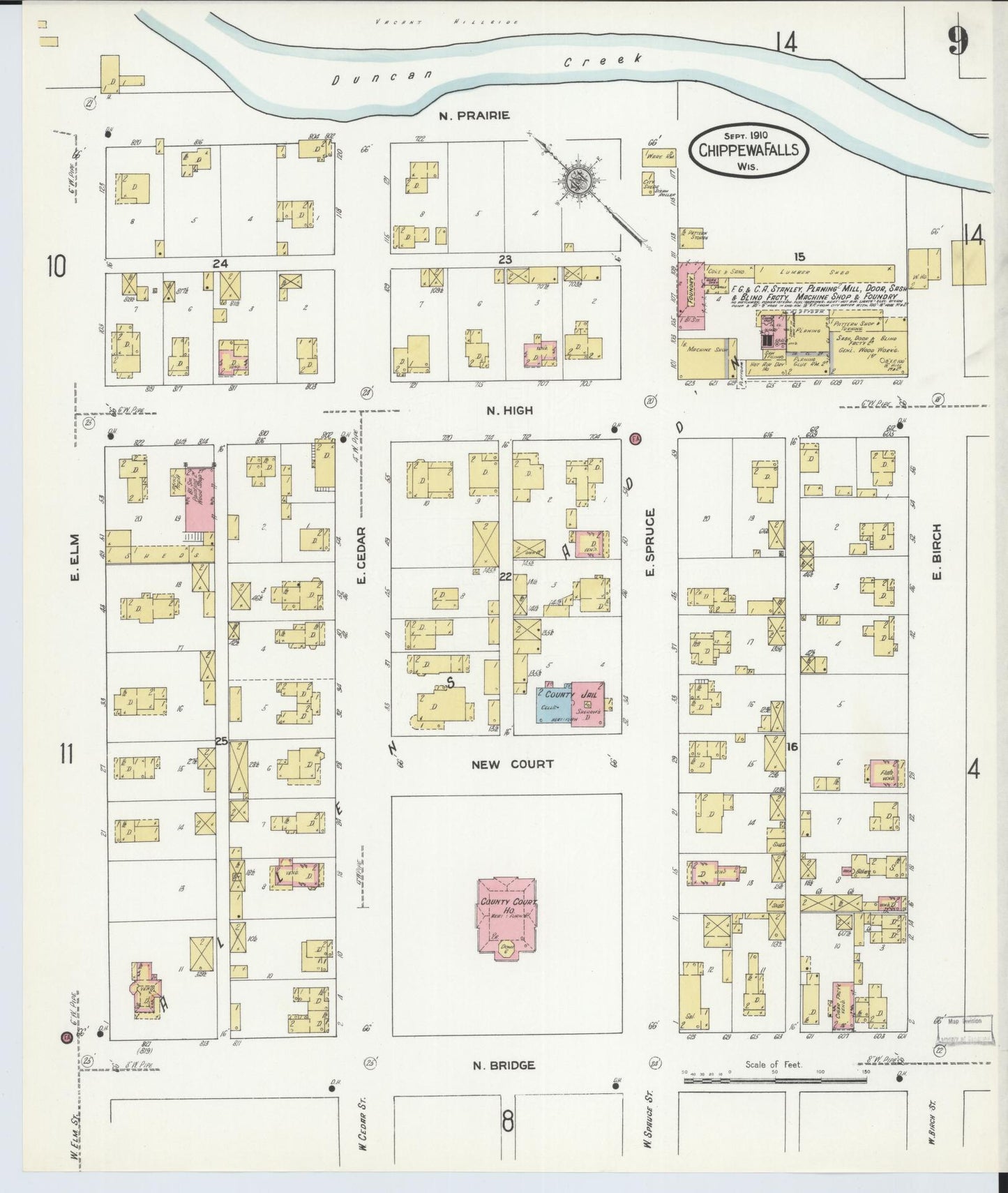 Sanborn Fire Insurance Map from Chippewa Falls, Chippewa County, Wisconsin (1910), Sheet #0009 - Historic Sanborn Fire Insurance Map Print, vintage old map wall art, antique decor, genealogy gift, Wisconsin Wisconsin map