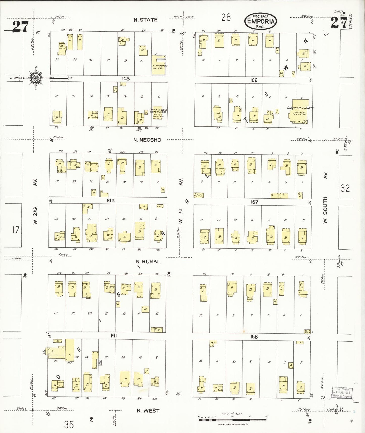 Sanborn Fire Insurance Map from Emporia, Lyon County, Kansas (1923), Sheet #0027 - Historic Sanborn Fire Insurance Map Print, vintage old map wall art, antique decor, genealogy gift, Kansas Kansas map