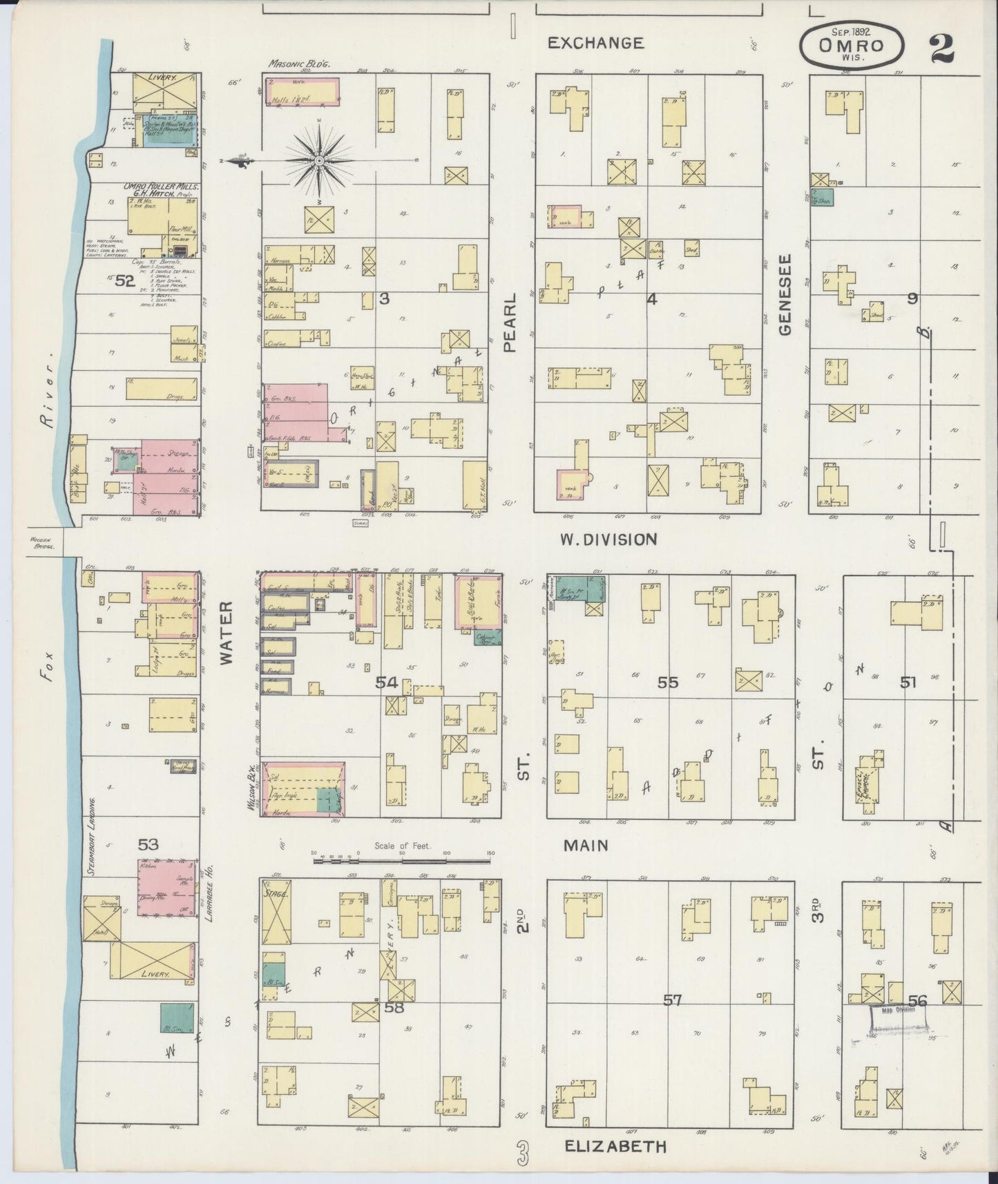 Sanborn Fire Insurance Map from Omro, Winnebago County, Wisconsin (1892), Sheet #0002 - Historic Sanborn Fire Insurance Map Print, vintage old map wall art, antique decor, genealogy gift, Wisconsin Wisconsin map