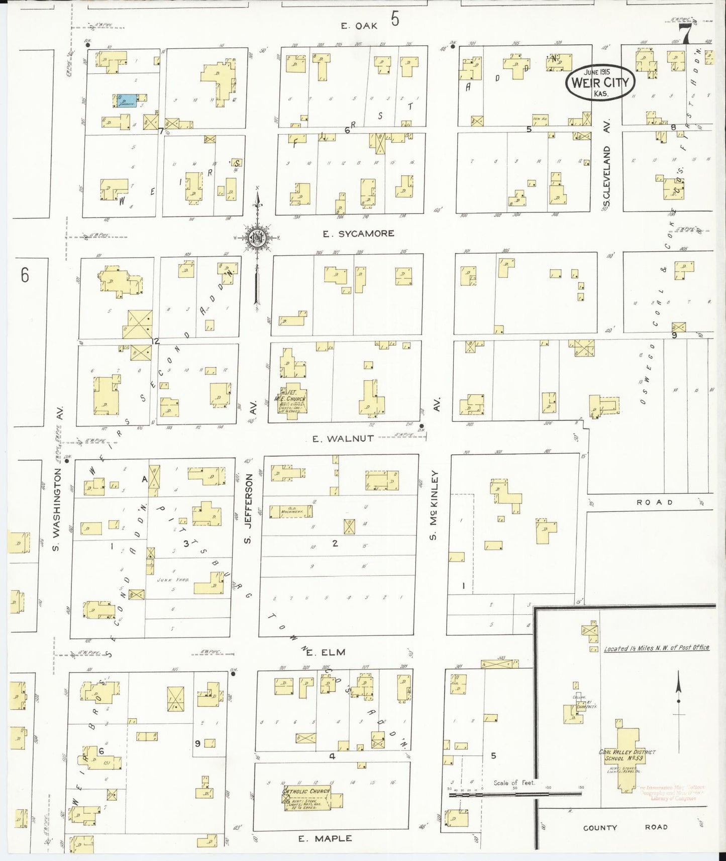 Sanborn Fire Insurance Map from Weir, Cherokee County, Kansas (1915), Sheet #0007 - Historic Sanborn Fire Insurance Map Print, vintage old map wall art, antique decor, genealogy gift, Kansas Kansas map