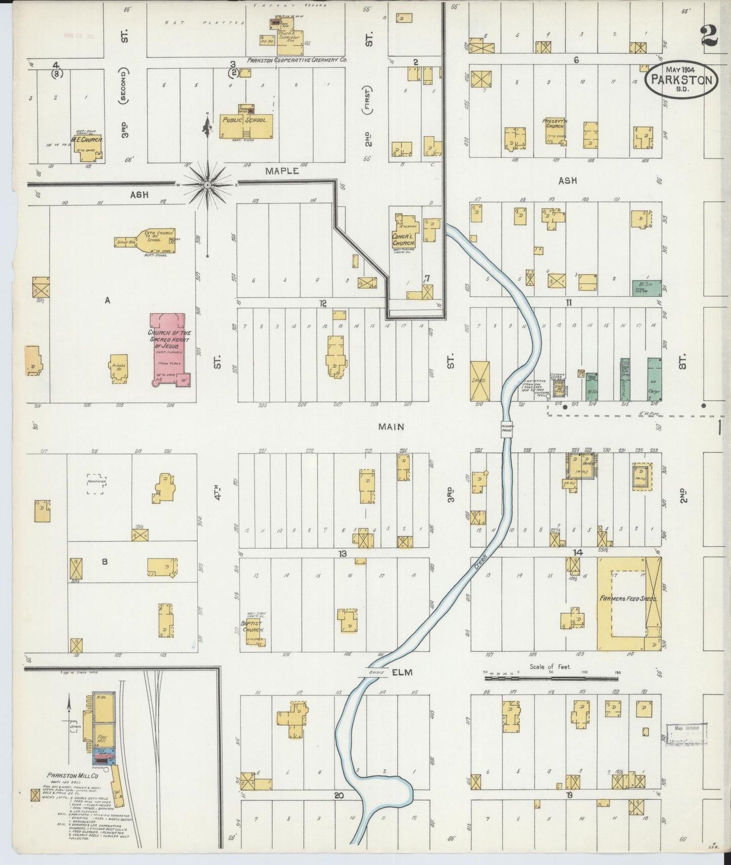 Sanborn Fire Insurance Map from Parkston, Hutchinson County, South Dakota (1904), Sheet #0002 - Historic Sanborn Fire Insurance Map Print, vintage old map wall art, antique decor, genealogy gift, South Dakota South Dakota map