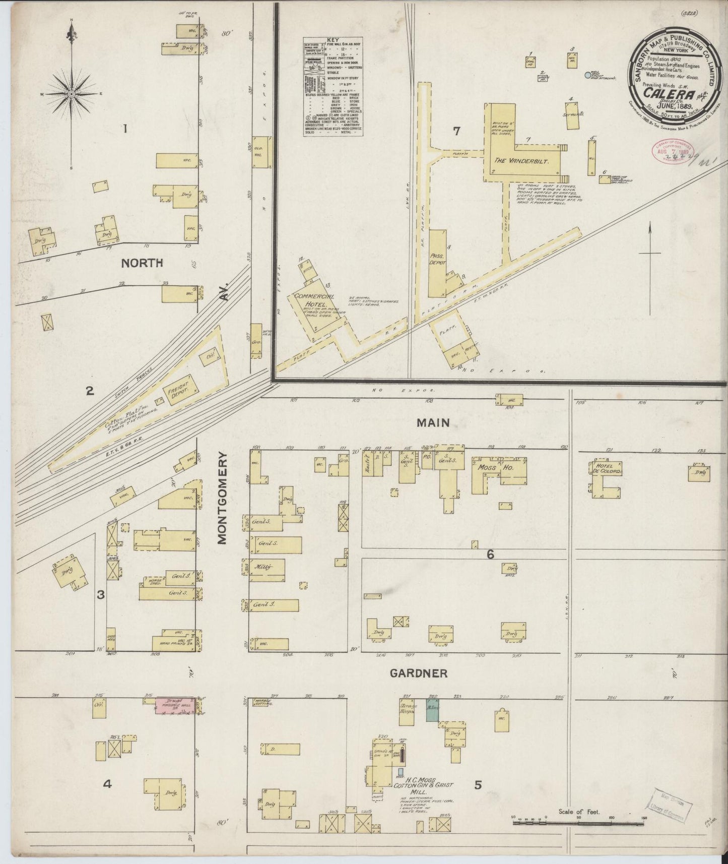 Sanborn Fire Insurance Map from Calera, Shelby County, Alabama (1889), Sheet #0001 - Historic Sanborn Fire Insurance Map Print, vintage old map wall art, antique decor, genealogy gift, Alabama Alabama map