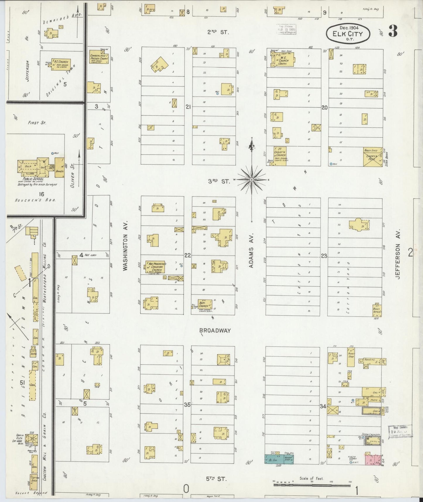 Sanborn Fire Insurance Map from Elk City, Beckham County, Oklahoma (1904), Sheet #0003 - Historic Sanborn Fire Insurance Map Print, vintage old map wall art, antique decor, genealogy gift, Oklahoma Oklahoma map