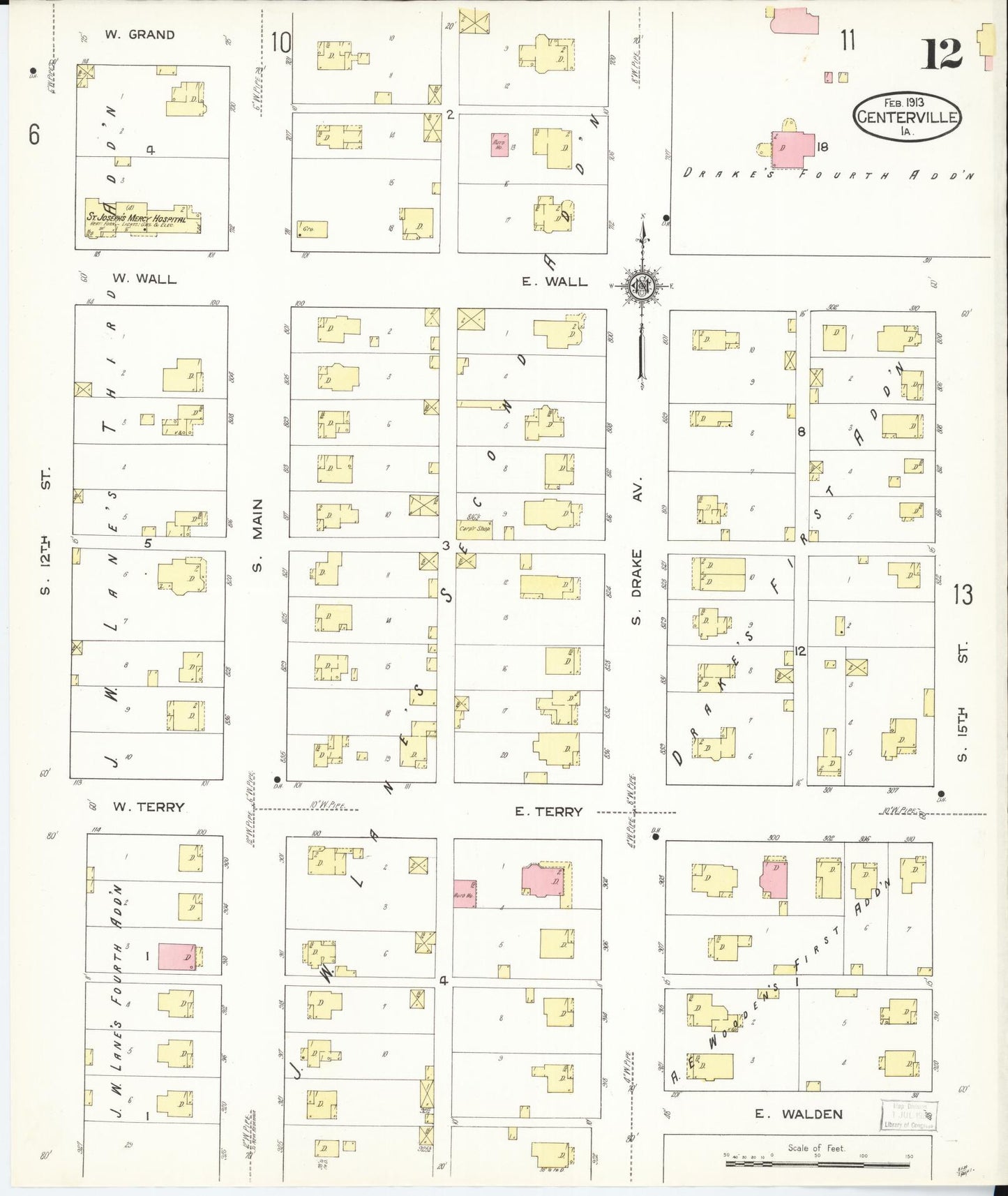 Sanborn Fire Insurance Map from Centerville, Appanoose County, Iowa (1913), Sheet #0012 - Historic Sanborn Fire Insurance Map Print, vintage old map wall art