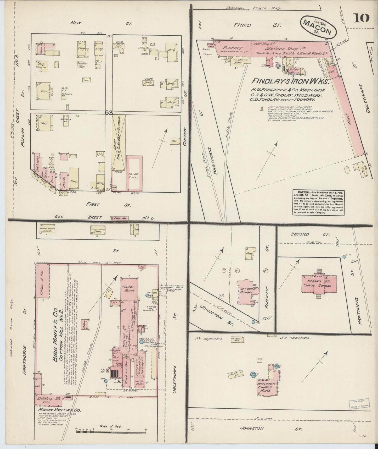 Sanborn Fire Insurance Map from Macon, Bibb and Jones County, Georgia (1884), Sheet #0010 - Historic Sanborn Fire Insurance Map Print, vintage old map wall art, antique decor, genealogy gift, Georgia Georgia map