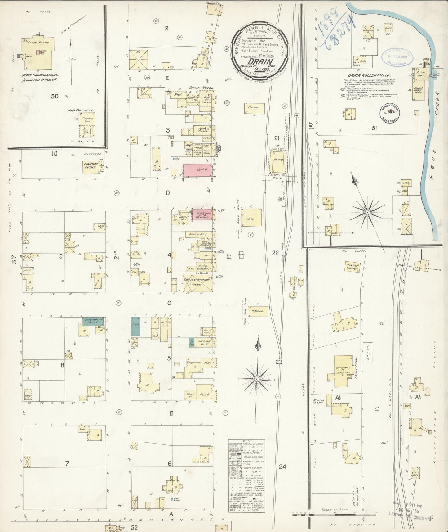 Sanborn Fire Insurance Map from Drain, Douglas County, Oregon (1898), Sheet #0001 - Historic Sanborn Fire Insurance Map Print, vintage old map wall art, antique decor, genealogy gift, Oregon Oregon map