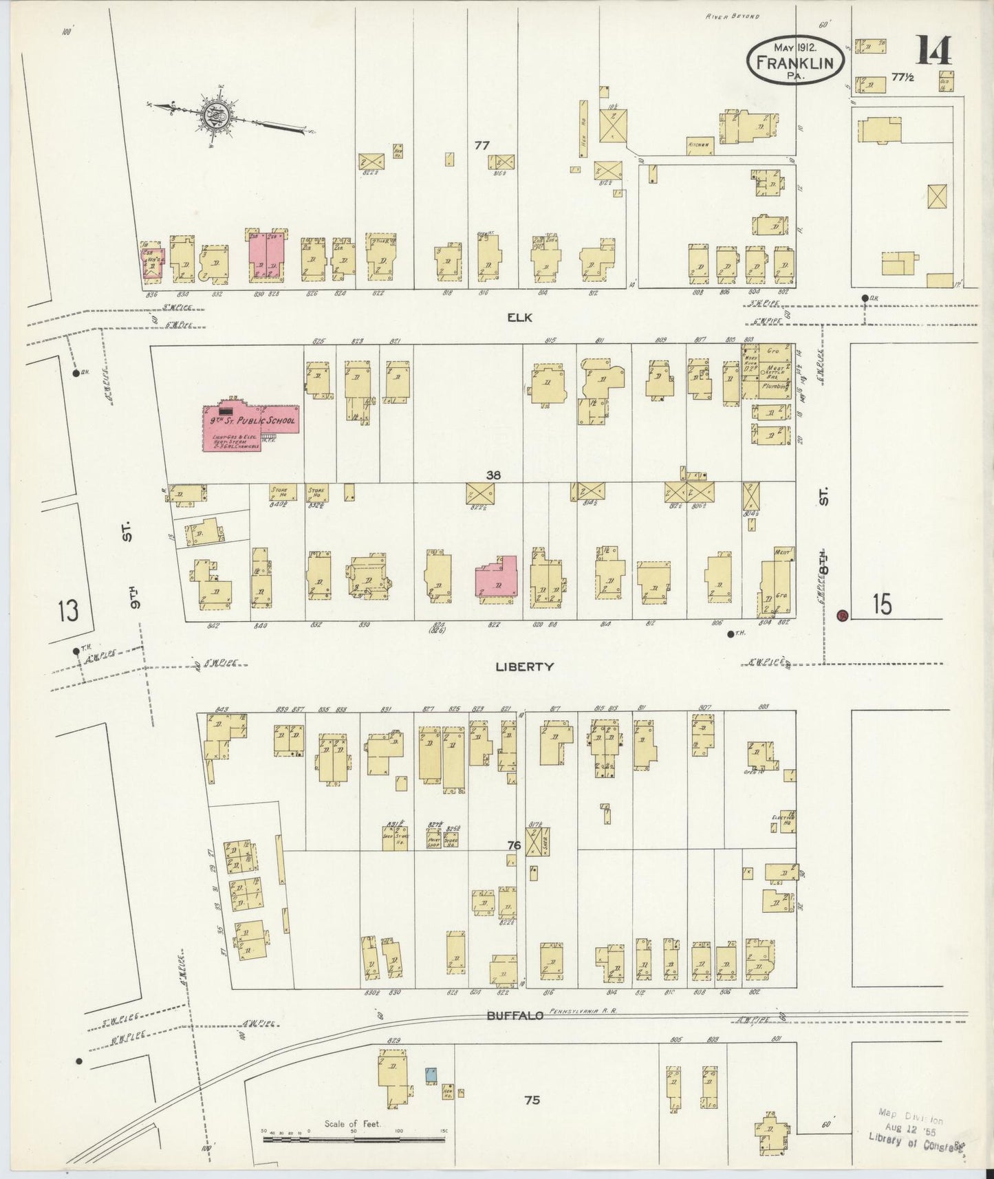 Sanborn Fire Insurance Map from Franklin, Venango County, Pennsylvania (1912), Sheet #0014 - Historic Sanborn Fire Insurance Map Print, vintage old map wall art, antique decor, genealogy gift, Pennsylvania Pennsylvania map