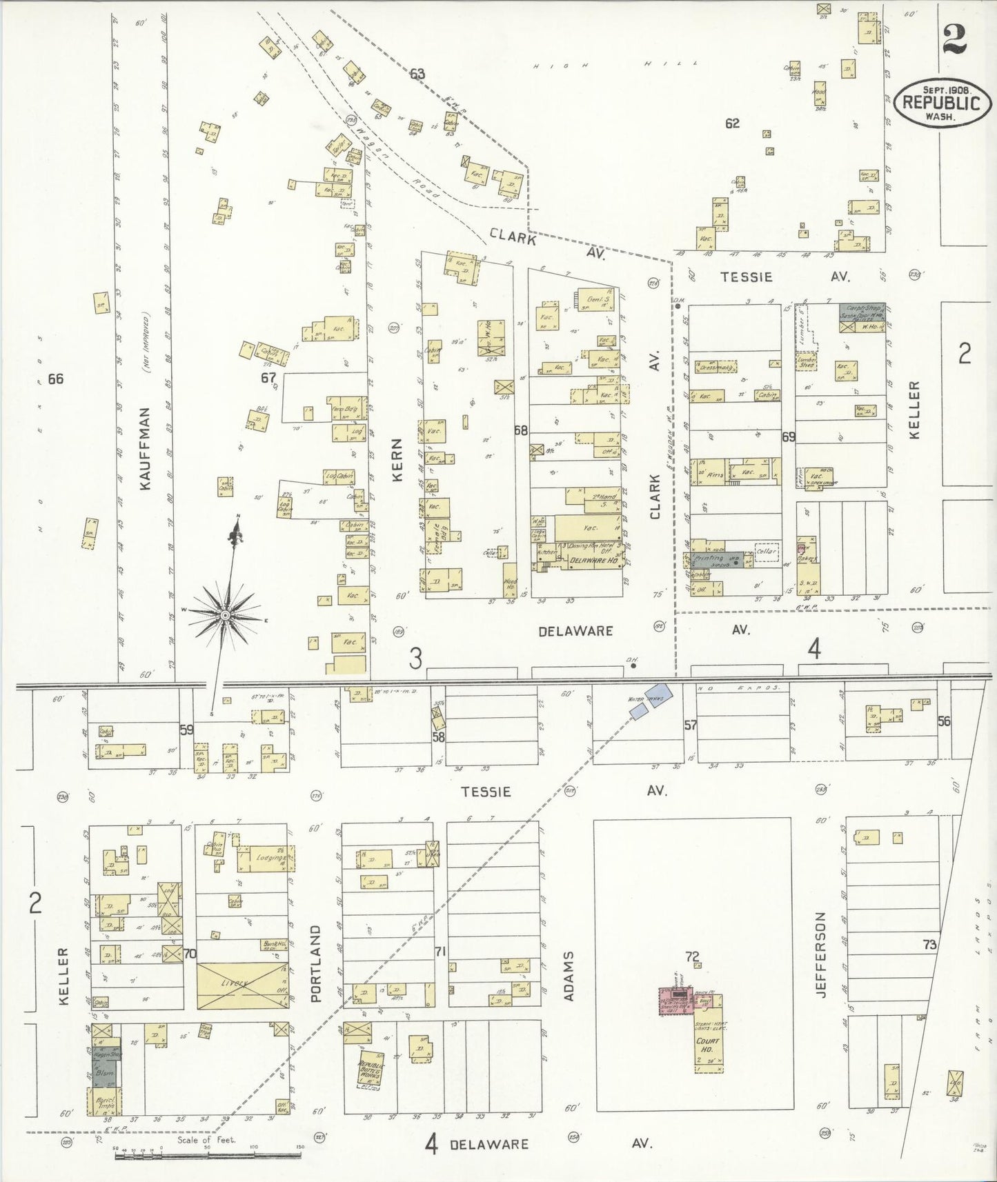 Sanborn Fire Insurance Map from Republic, Ferry County, Washington (1908), Sheet #0002 - Historic Sanborn Fire Insurance Map Print, vintage old map wall art, antique decor, genealogy gift, Washington Washington map