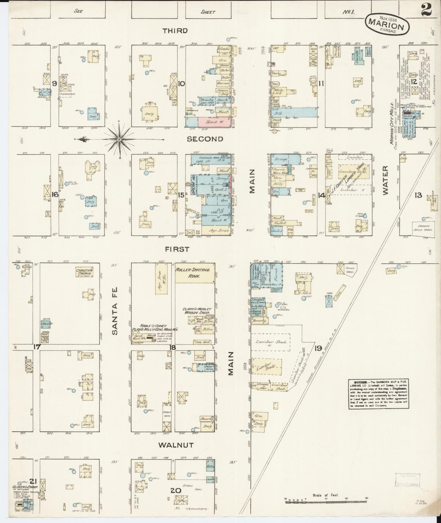 Sanborn Fire Insurance Map from Marion, Marion County, Kansas (1884), Sheet #0002 - Historic Sanborn Fire Insurance Map Print, vintage old map wall art, antique decor, genealogy gift, Kansas Kansas map
