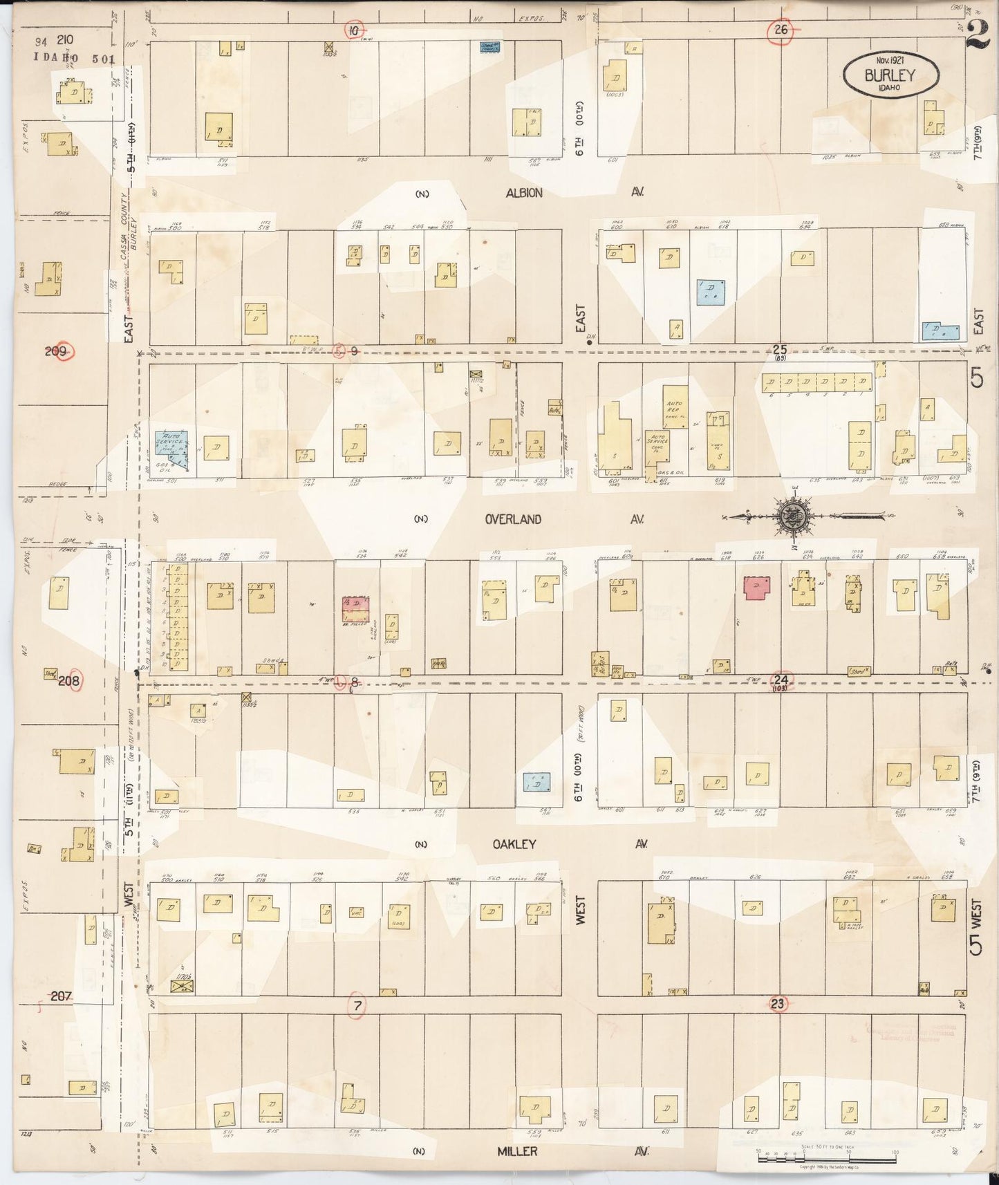 Sanborn Fire Insurance Map from Burley, Cassia County, Idaho (1949), Sheet #0002 - Historic Sanborn Fire Insurance Map Print, vintage old map wall art, antique decor, genealogy gift, Idaho Idaho map