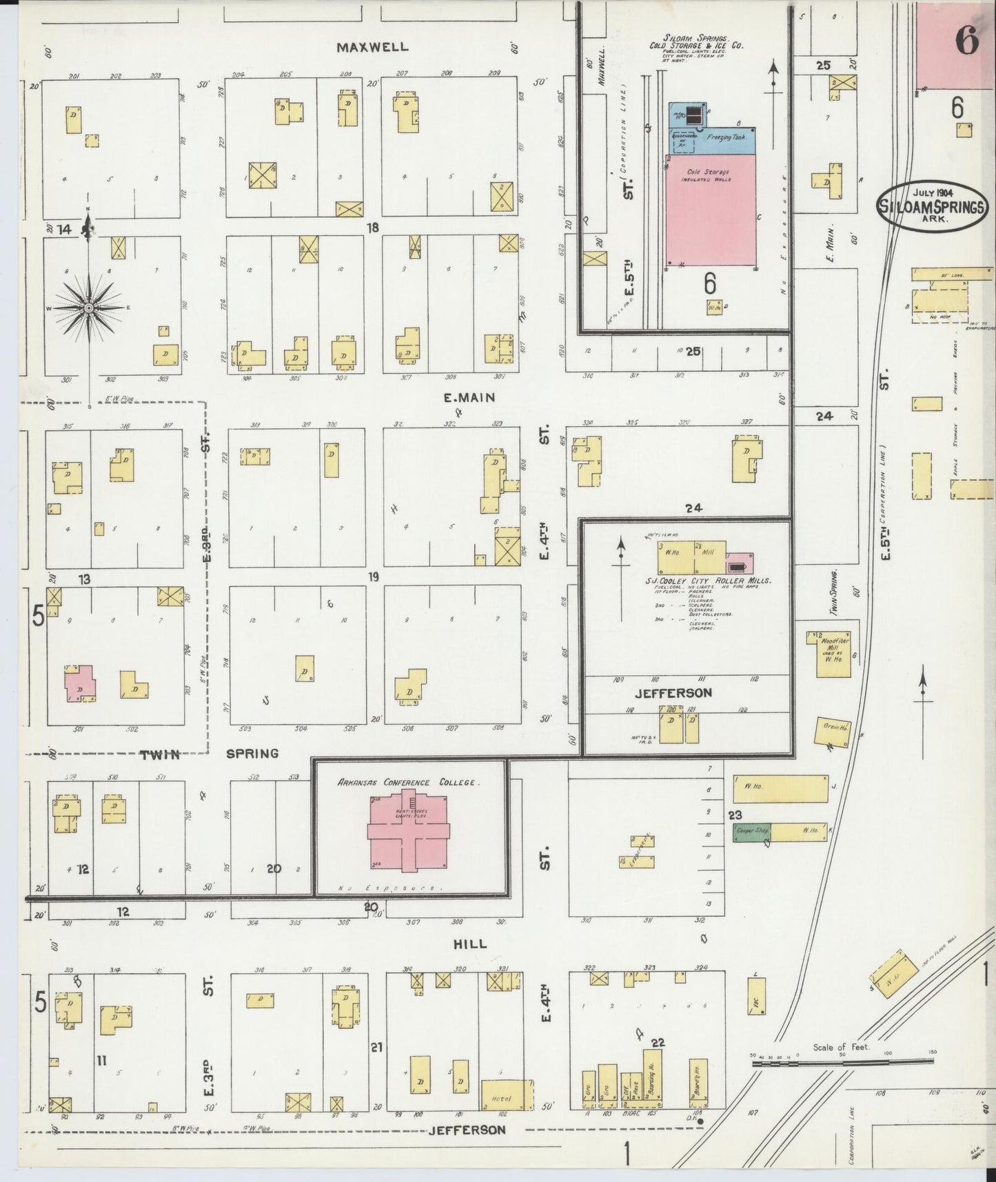 Sanborn Fire Insurance Map from Siloam Springs, Benton County, Arkansas (1904), Sheet #0006 - Complete Map Set gallery image, historic Sanborn map, vintage wall art, Arkansas Arkansas