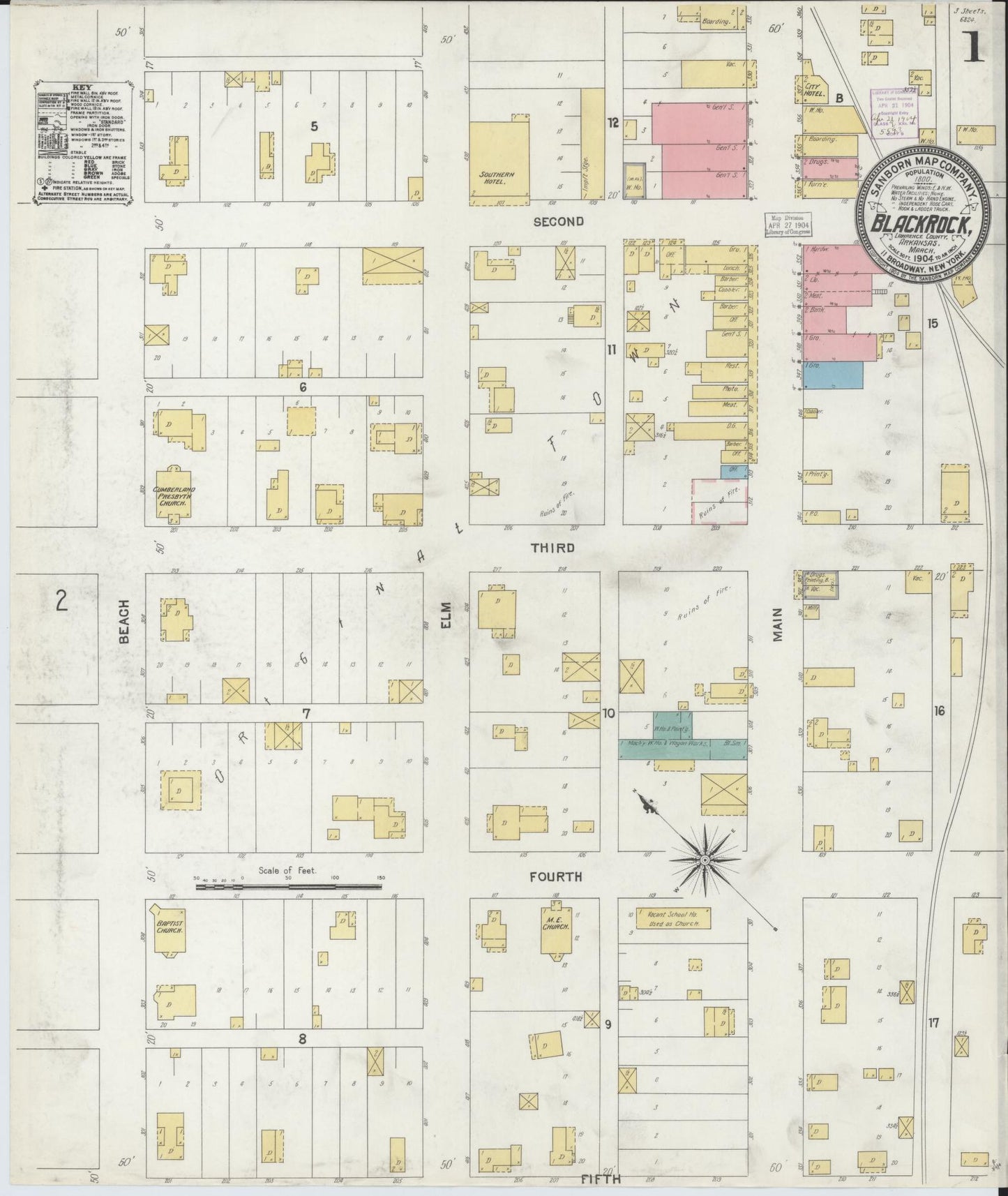 Sanborn Fire Insurance Map from Black Rock, Lawrence County, Arkansas (1904), Sheet #0001 - Historic Sanborn Fire Insurance Map Print, vintage old map wall art, antique decor, genealogy gift, Arkansas Arkansas map