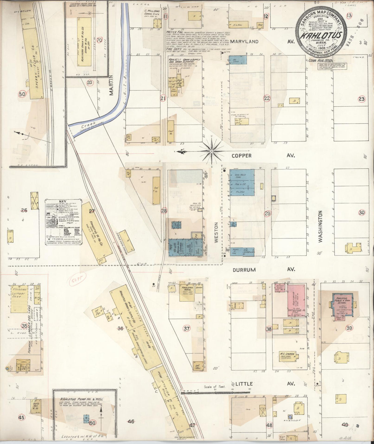 Sanborn Fire Insurance Map from Kahlotus, Franklin County, Washington (1930), Sheet #0001 - Historic Sanborn Fire Insurance Map Print, vintage old map wall art, antique decor, genealogy gift, Washington Washington map