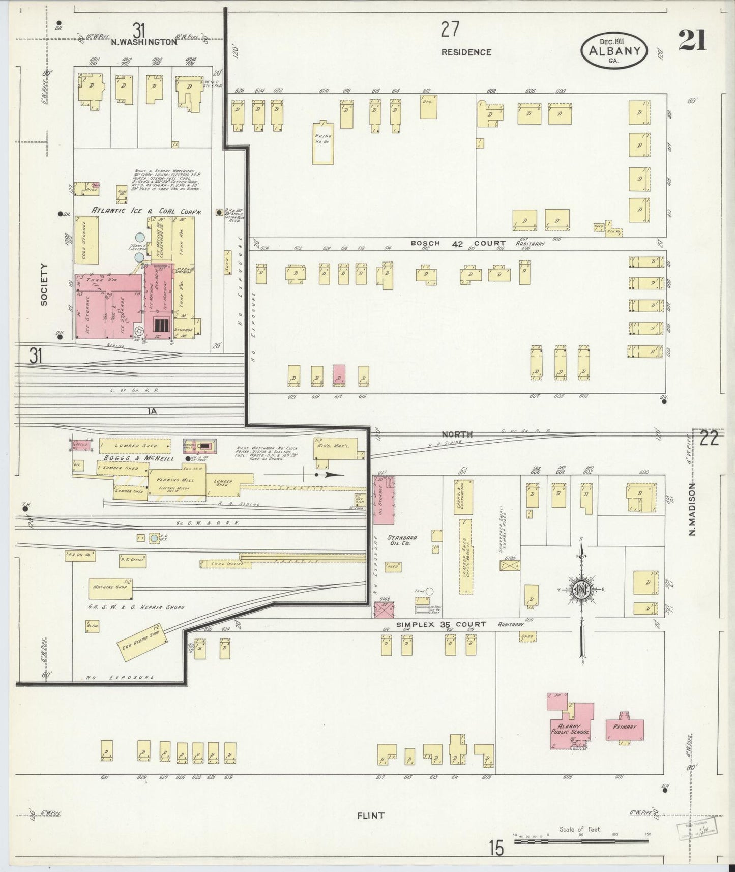 Sanborn Fire Insurance Map from Albany, Dougherty County, Georgia (1911), Sheet #0021 - Historic Sanborn Fire Insurance Map Print, vintage old map wall art, antique decor, genealogy gift, Georgia Georgia map
