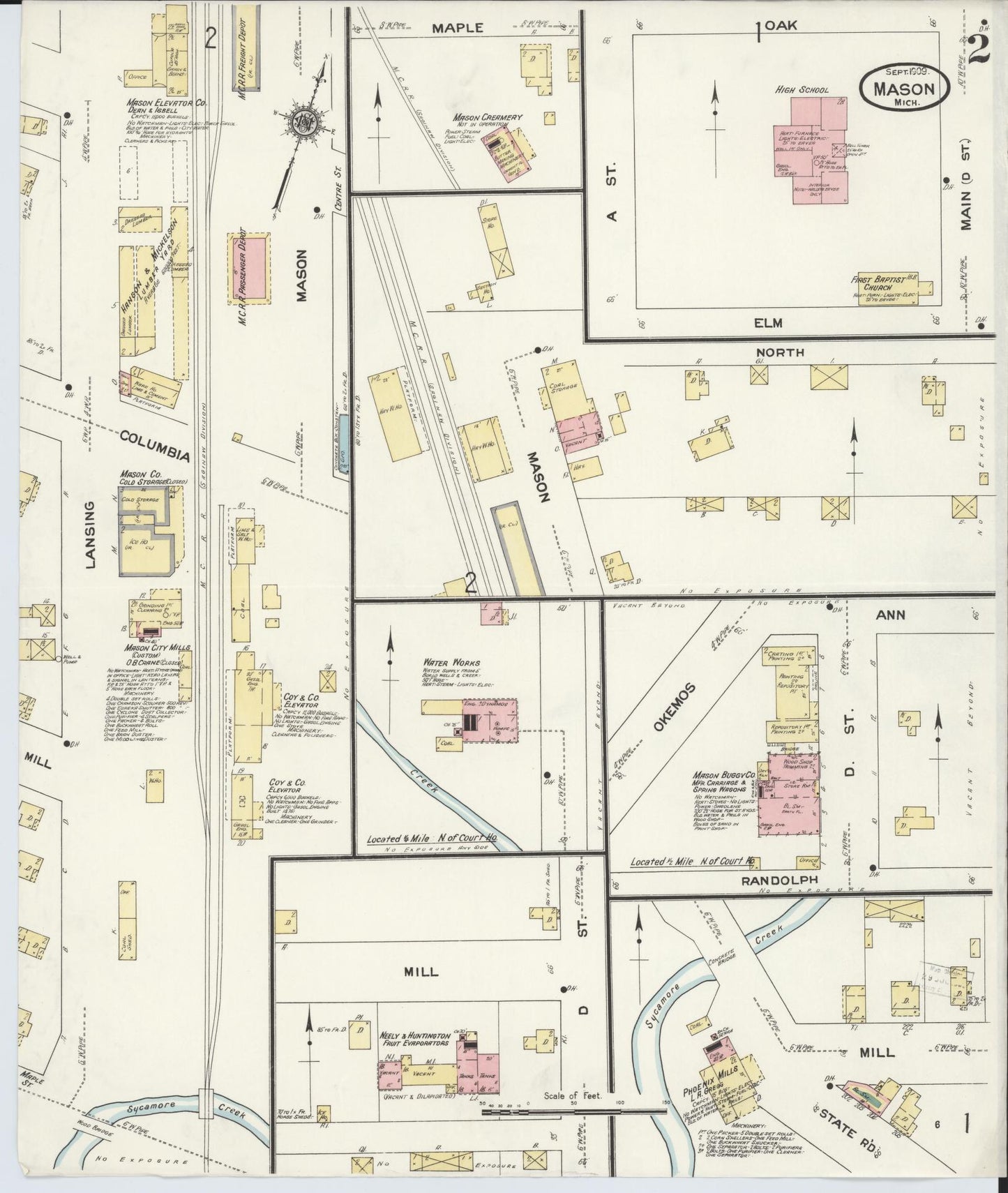 Sanborn Fire Insurance Map from Mason, Ingham County, Michigan (1909), Sheet #0002 - Complete Map Set gallery image, historic Sanborn map, vintage wall art, Michigan Michigan
