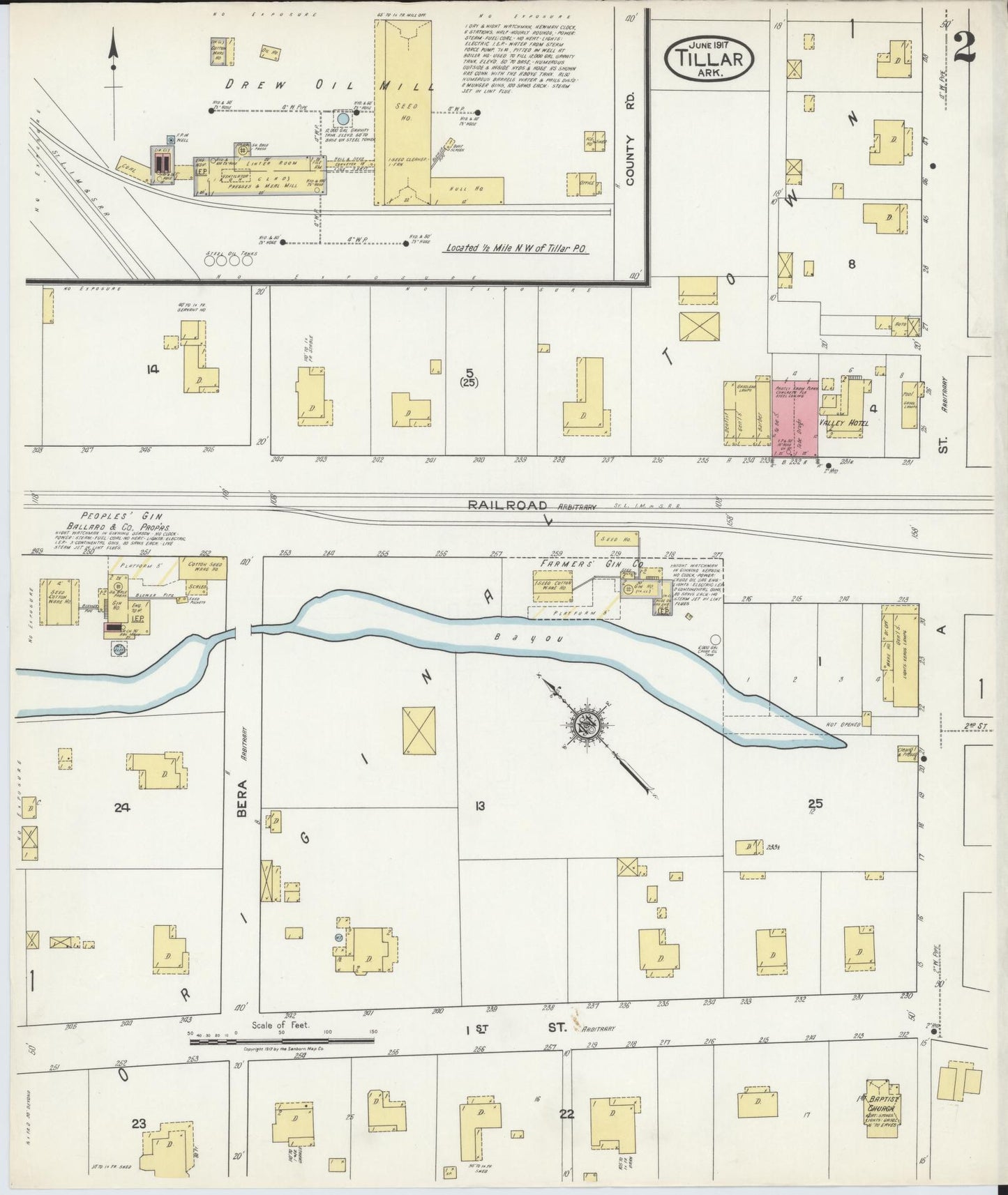 Sanborn Fire Insurance Map from Tillar, Drew County, Arkansas (1917), Sheet #0002 - Historic Sanborn Fire Insurance Map Print, vintage old map wall art, antique decor, genealogy gift, Arkansas Arkansas map