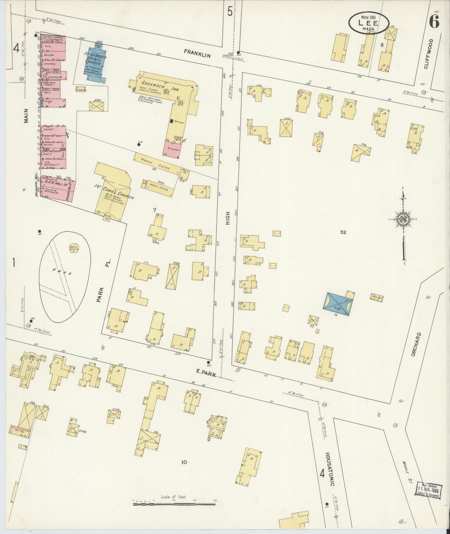 Sanborn Fire Insurance Map from Lee, Berkshire County, Massachusetts (1911), Sheet #0006 - Historic Sanborn Fire Insurance Map Print, vintage old map wall art, antique decor, genealogy gift, Massachusetts Massachusetts map