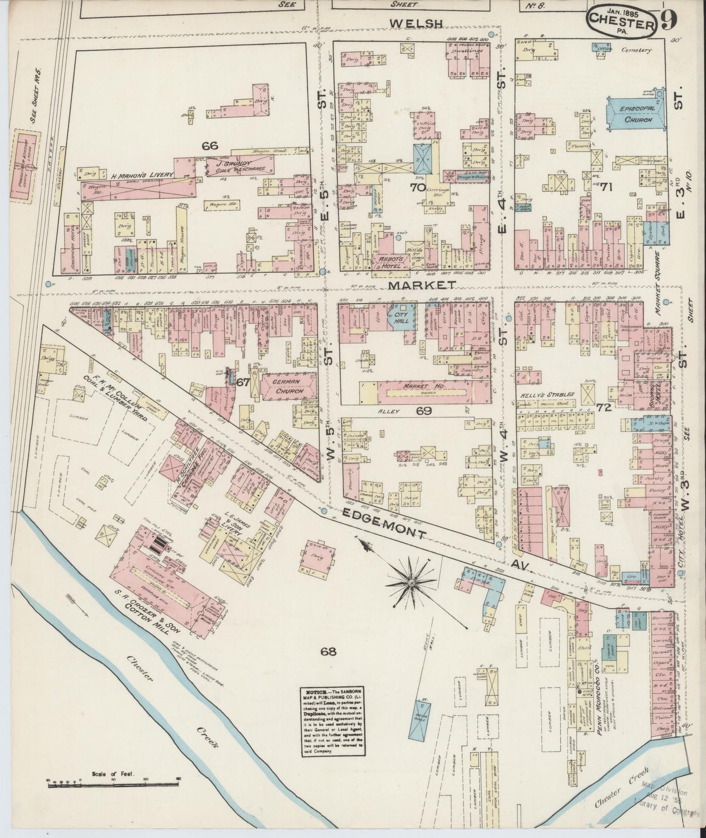 Sanborn Fire Insurance Map from Chester, Delaware County, Pennsylvania (1885), Sheet #0009 - Historic Sanborn Fire Insurance Map Print, vintage old map wall art, antique decor, genealogy gift, Pennsylvania Pennsylvania map