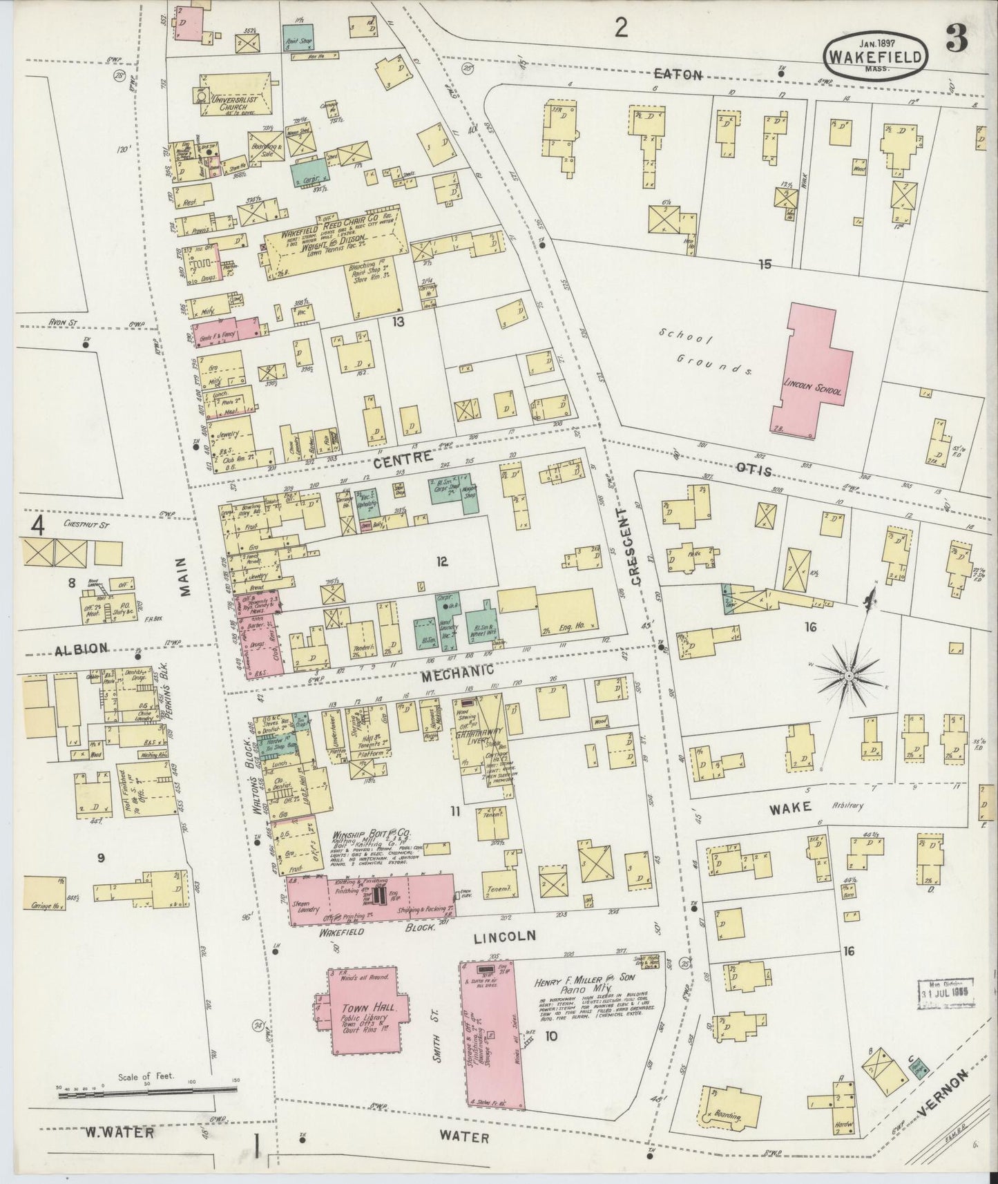 Sanborn Fire Insurance Map from Wakefield, Middlesex County, Massachusetts (1897), Sheet #0003 - Historic Sanborn Fire Insurance Map Print, vintage old map wall art, antique decor, genealogy gift, Massachusetts Massachusetts map