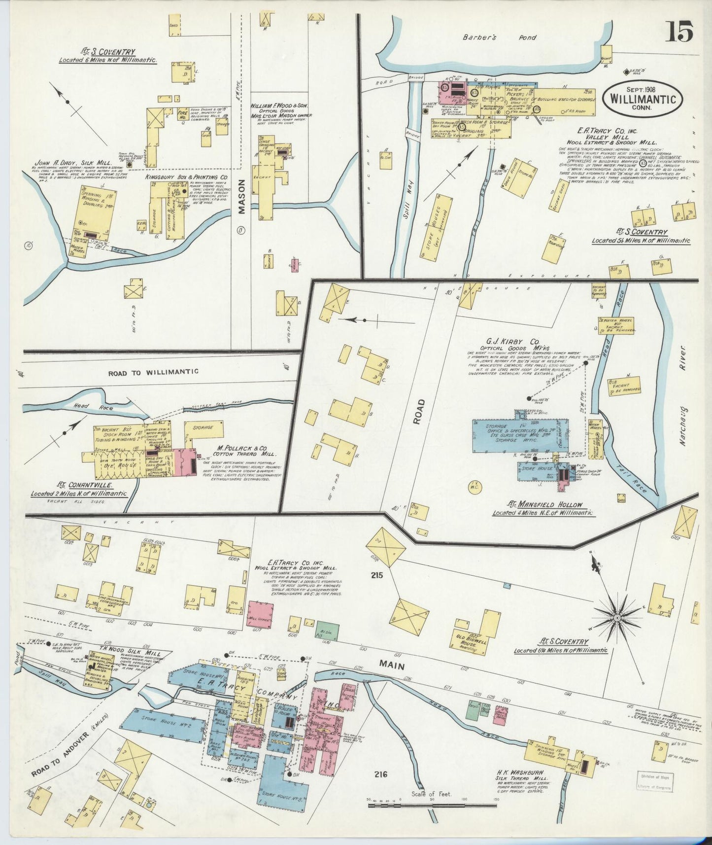 Sanborn Fire Insurance Map from Willimantic, Windham County, Connecticut (1908), Sheet #0015 - Historic Sanborn Fire Insurance Map Print, vintage old map wall art, antique decor, genealogy gift, Connecticut Connecticut map