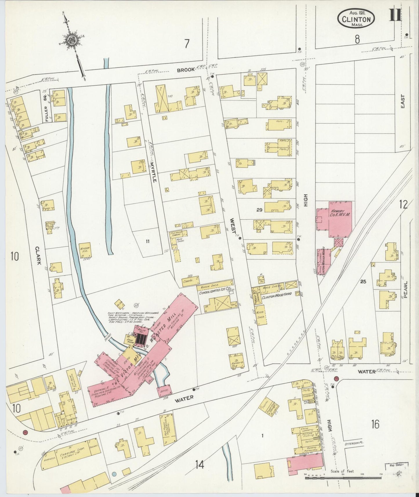 Sanborn Fire Insurance Map from Clinton, Worcester County, Massachusetts (1911), Sheet #0011 - Historic Sanborn Fire Insurance Map Print, vintage old map wall art, antique decor, genealogy gift, Massachusetts Massachusetts map