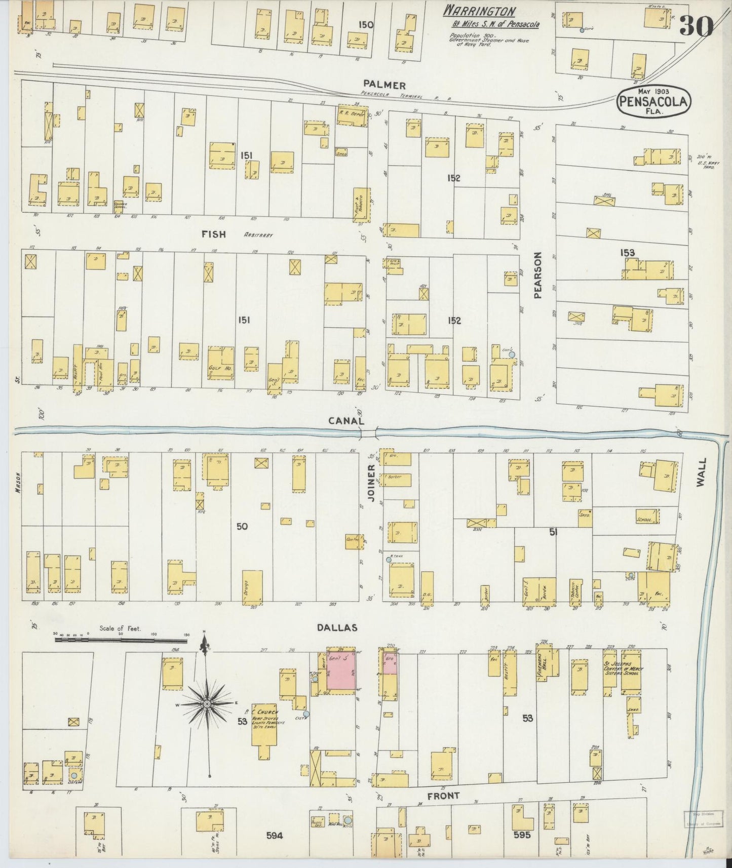 Sanborn Fire Insurance Map from Pensacola, Escambia County, Florida (1903), Sheet #0030 - Historic Sanborn Fire Insurance Map Print, vintage old map wall art, antique decor, genealogy gift, Florida Florida map