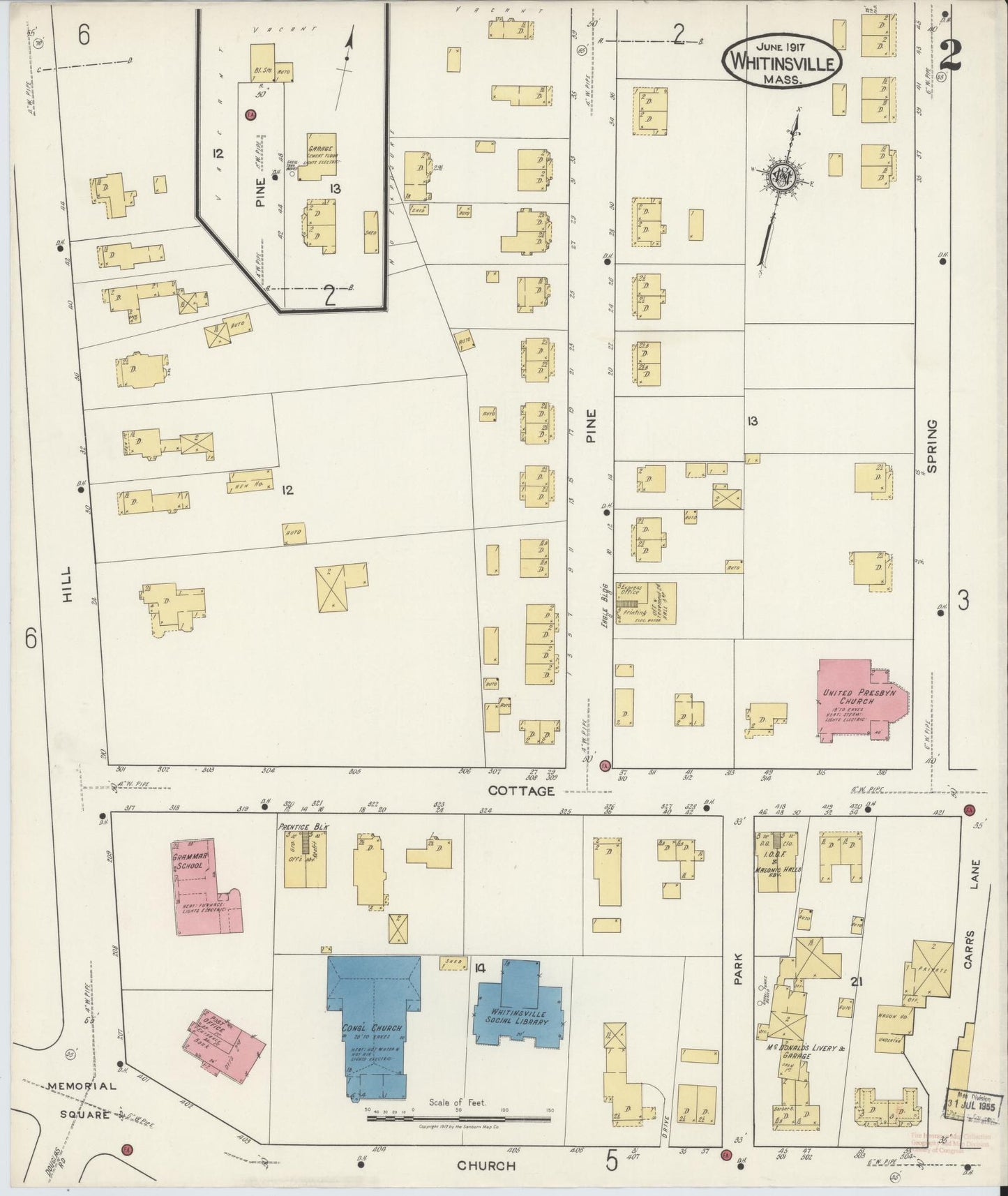 Sanborn Fire Insurance Map from Whitinsville, Worcester County, Massachusetts (1917), Sheet #0002 - Historic Sanborn Fire Insurance Map Print, vintage old map wall art, antique decor, genealogy gift, Massachusetts Massachusetts map