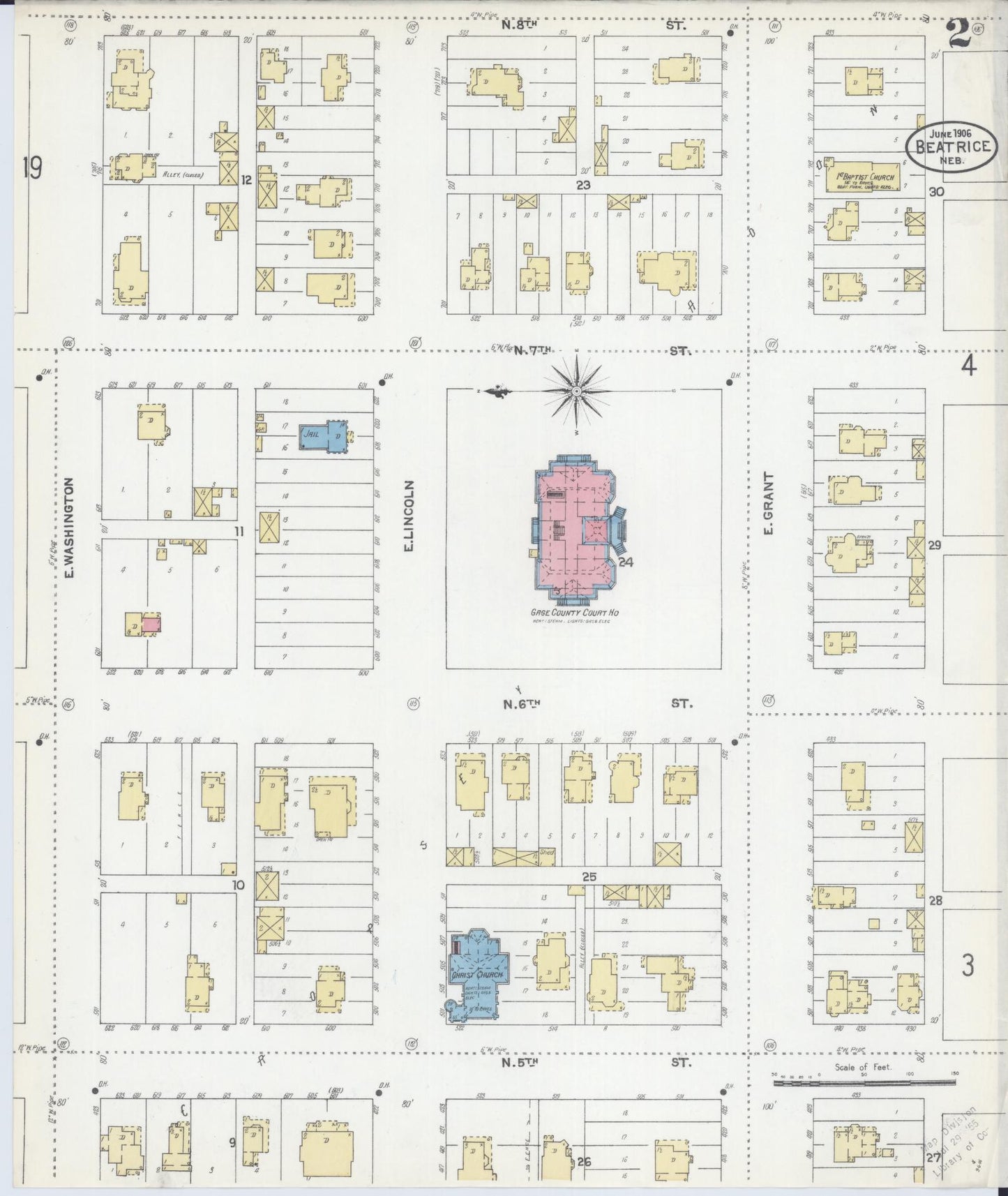 Sanborn Fire Insurance Map from Beatrice, Gage County, Nebraska (1906), Sheet #0002 - Historic Sanborn Fire Insurance Map Print, vintage old map wall art, antique decor, genealogy gift, Nebraska Nebraska map