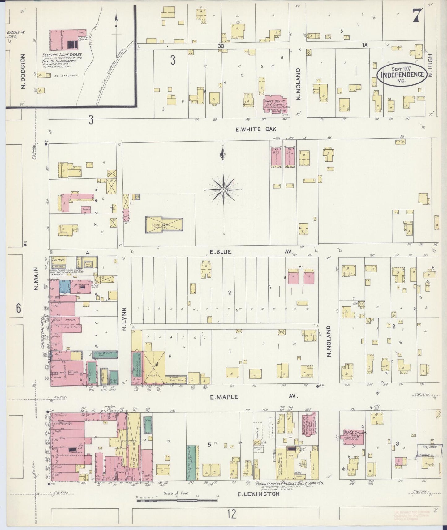 Sanborn Fire Insurance Map from Independence, Jackson County, Missouri (1907), Sheet #0007 - Historic Sanborn Fire Insurance Map Print, vintage old map wall art, antique decor, genealogy gift, Missouri Missouri map