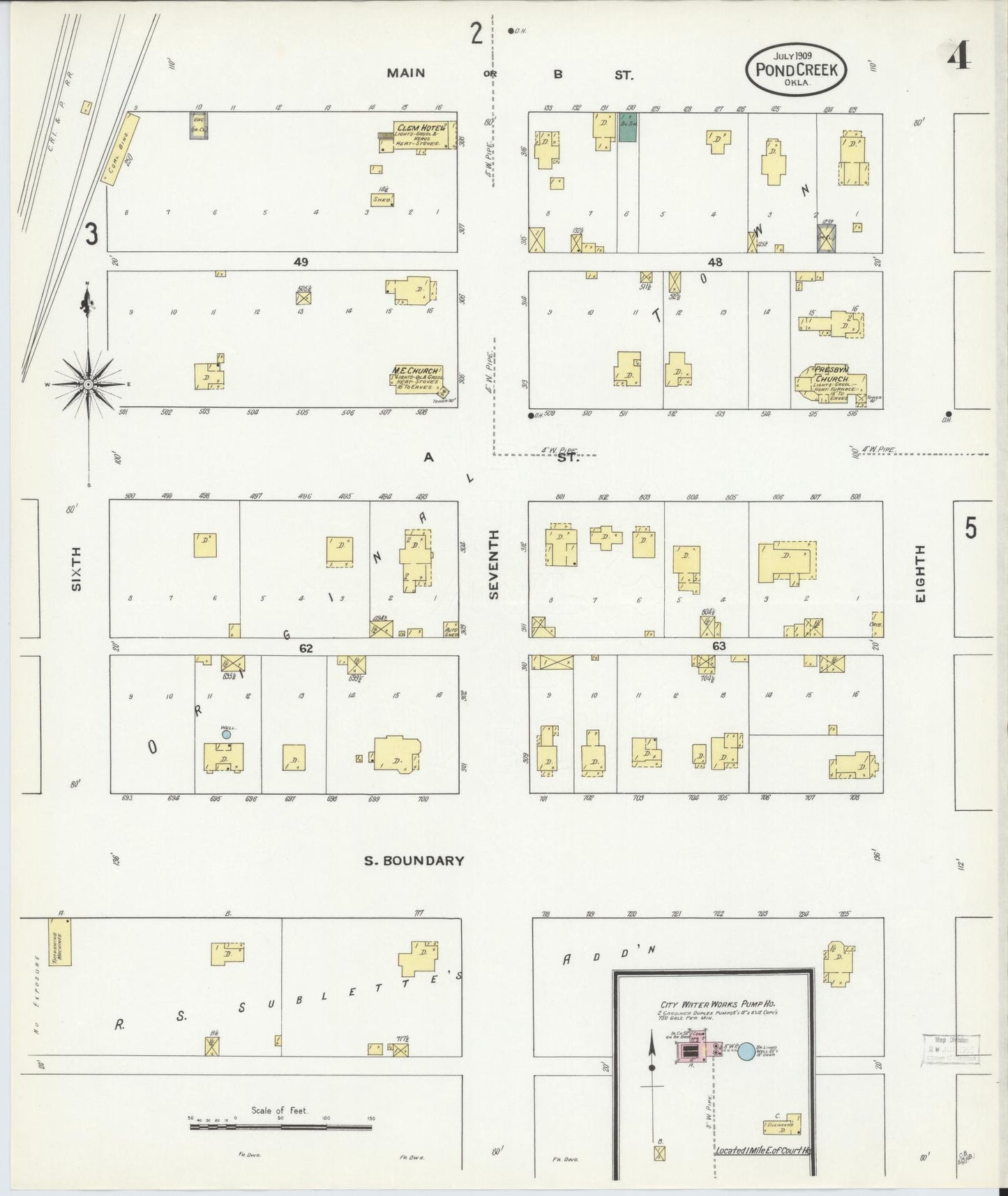Sanborn Fire Insurance Map from Pond Creek, Grant County, Oklahoma (1909), Sheet #0004 - Historic Sanborn Fire Insurance Map Print, vintage old map wall art, antique decor, genealogy gift, Oklahoma Oklahoma map